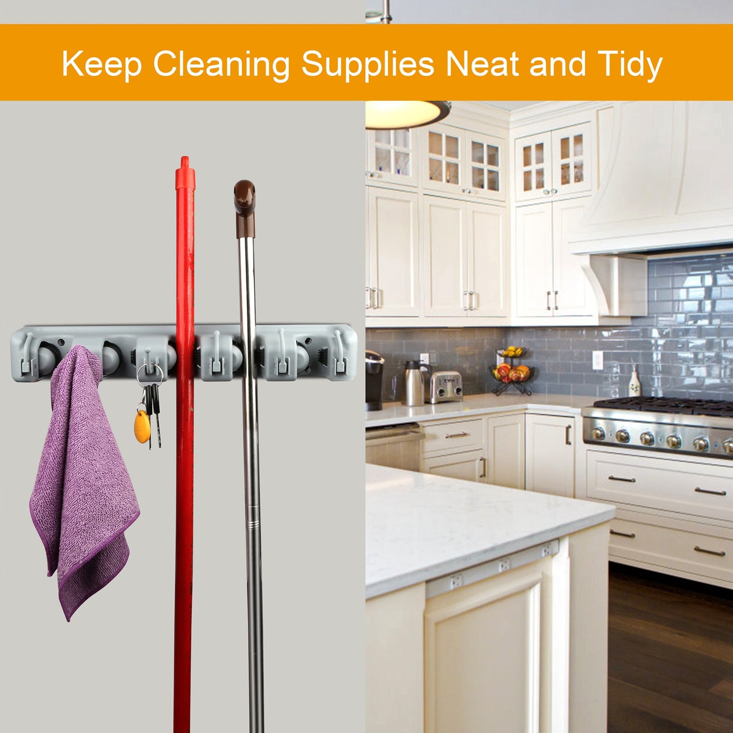 Mop Holder Wall Mount Mop Broom Holder Mop Hanger Organizer Storage Rack