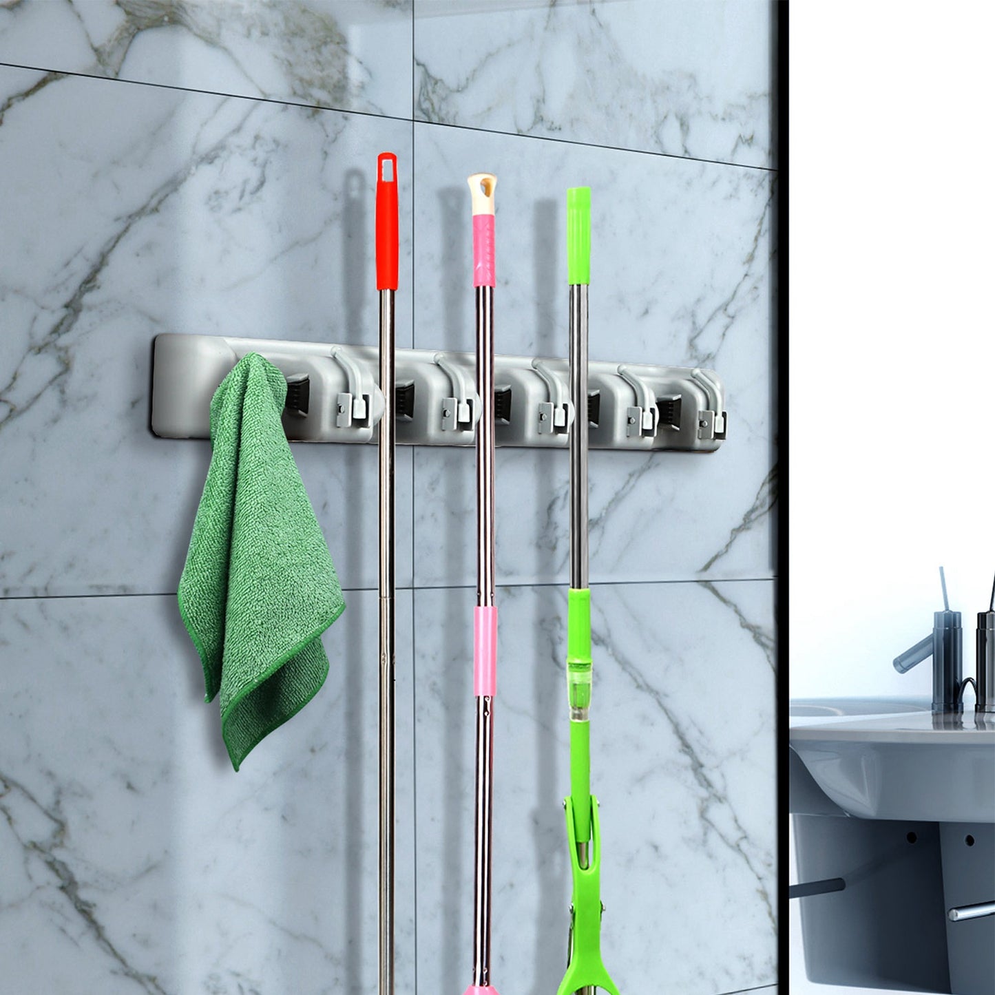 Mop Holder Wall Mount Mop Broom Holder Mop Hanger Organizer Storage Rack