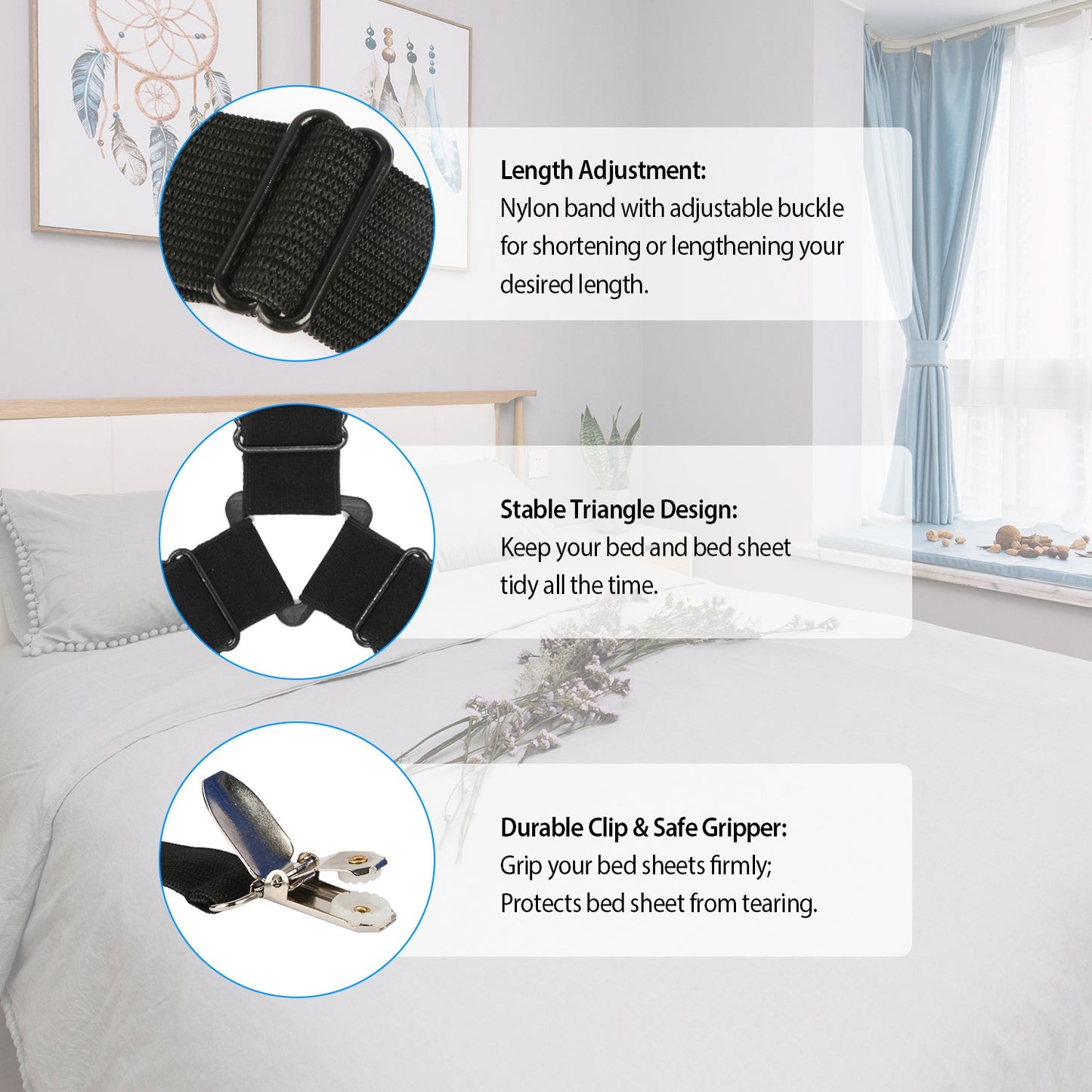4Pcs Bed Sheet Fastener Holder Triangle Mattress Suspender Straps