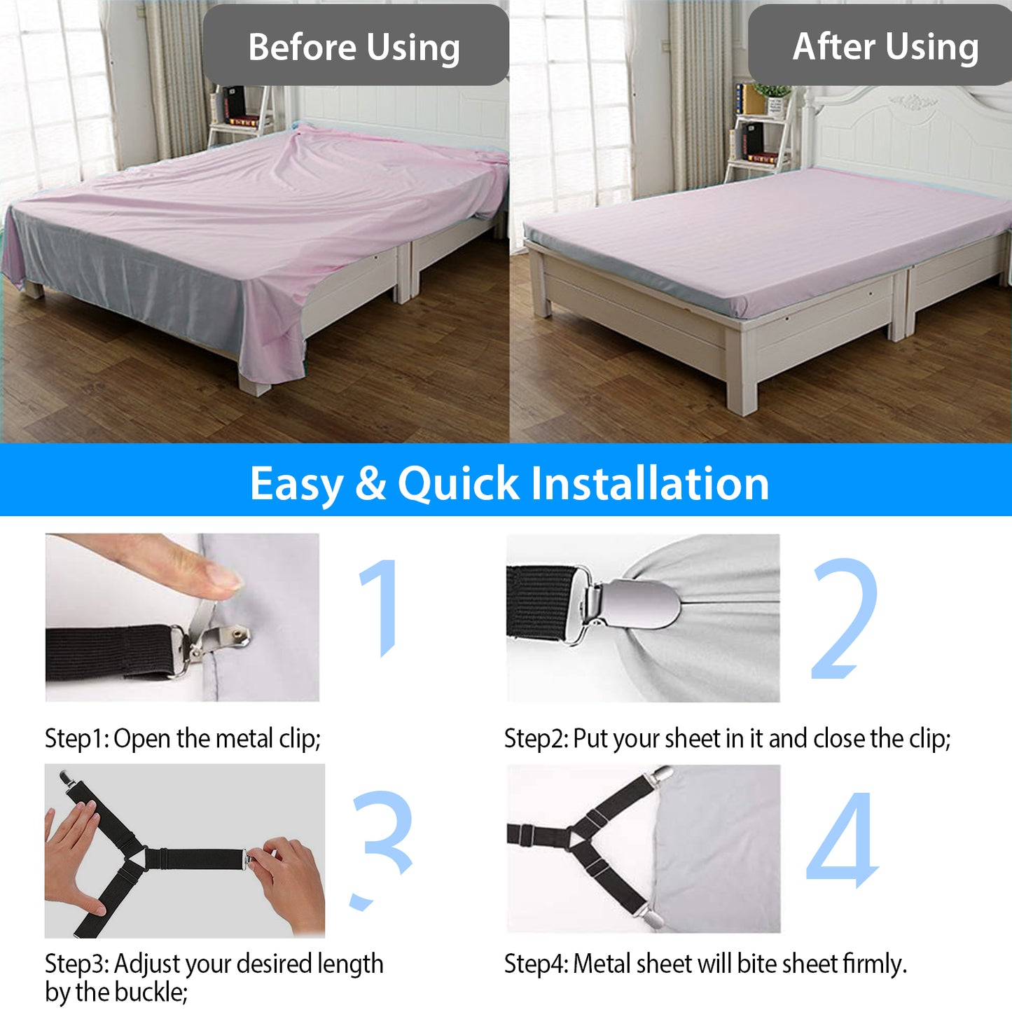 4Pcs Bed Sheet Fastener Holder Triangle Mattress Suspender Straps