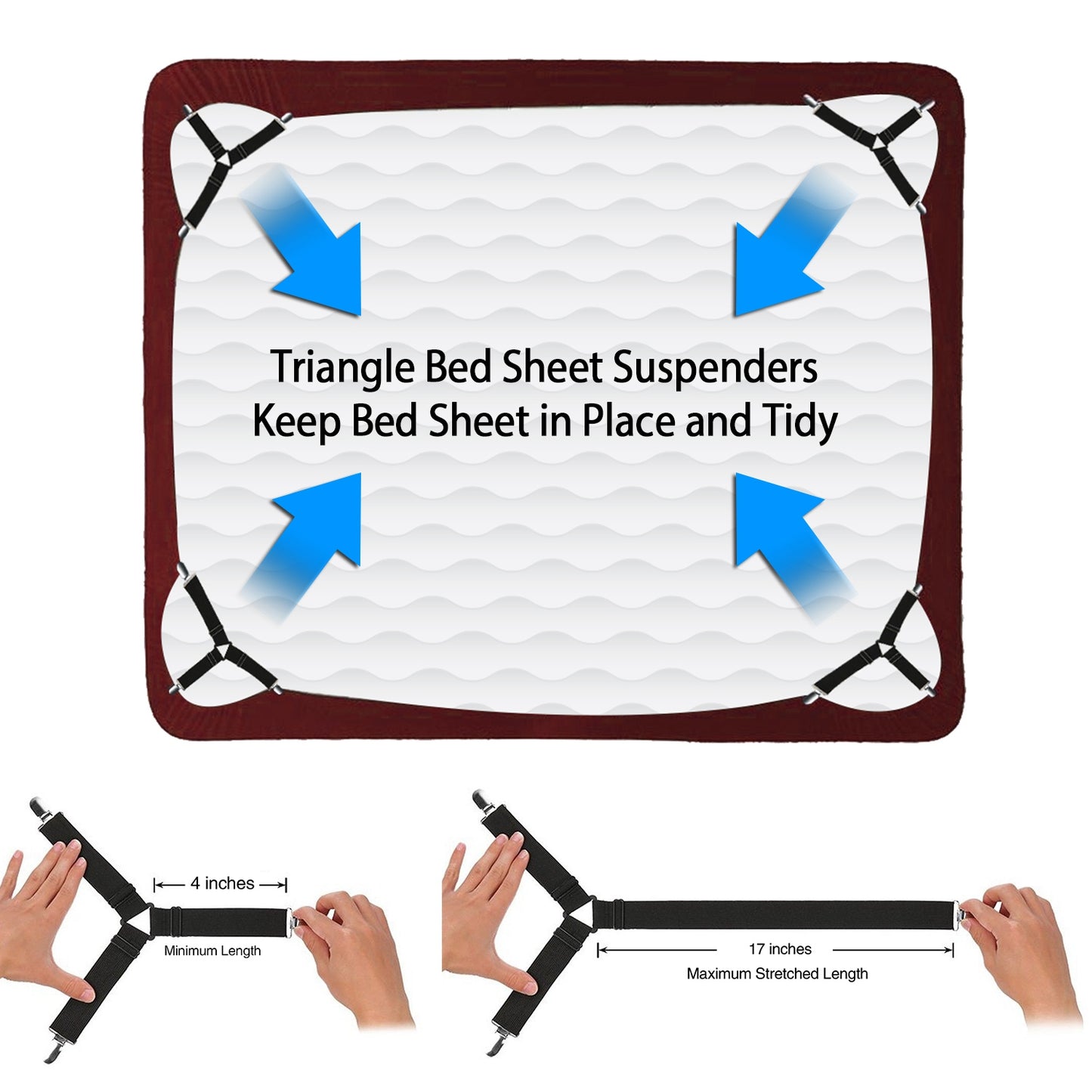 4Pcs Bed Sheet Fastener Holder Triangle Mattress Suspender Straps