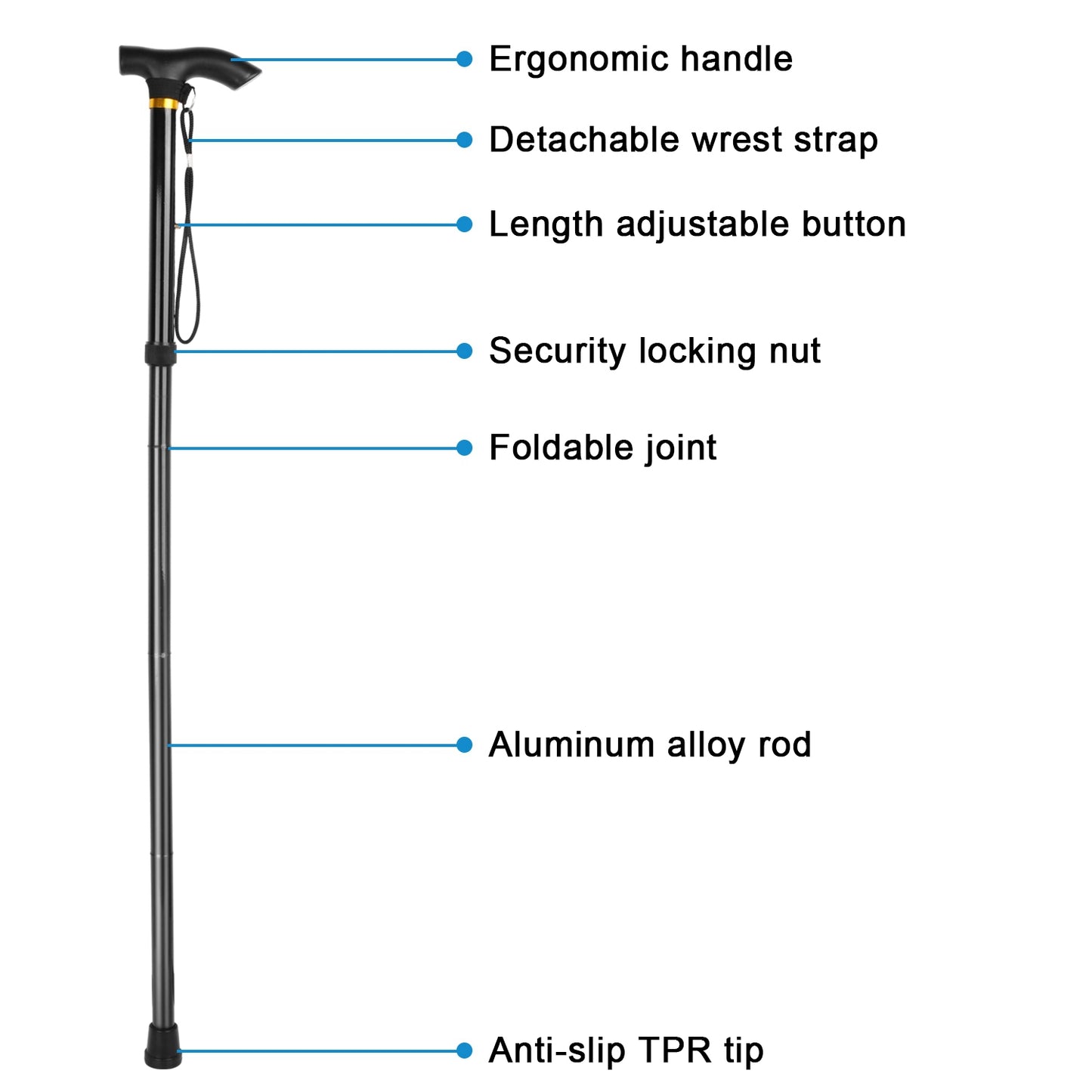 Walking Cane Aluminum Alloy Walking Stick Adjustable Folding Travel