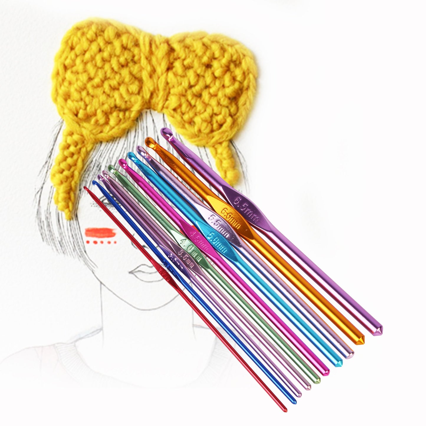 22Pcs Multi-Color Crochet Hook Needles Aluminum Handle Sewing Kit