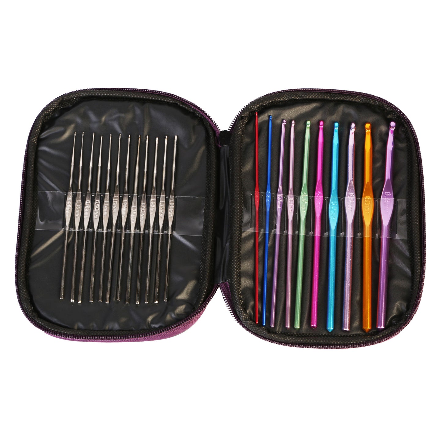 22Pcs Multi-Color Crochet Hook Needles Aluminum Handle Sewing Kit