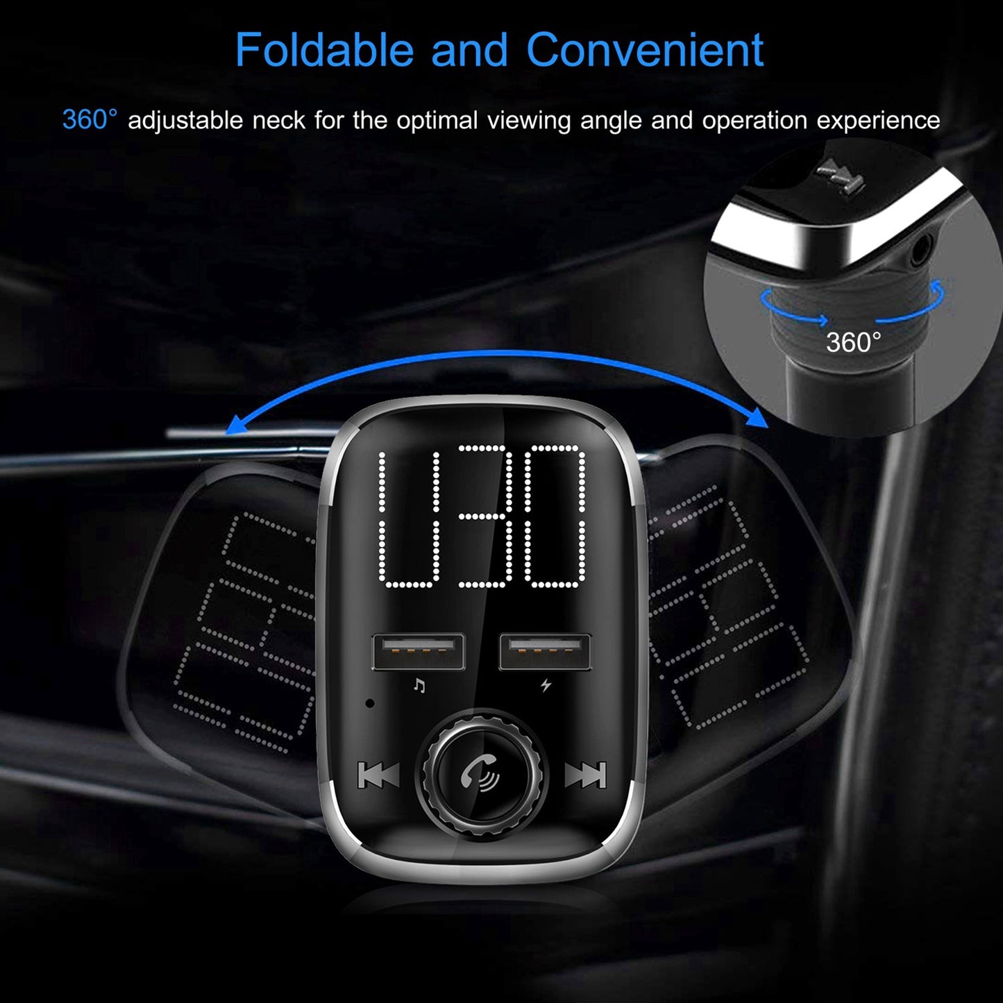 Car Wireless FM Transmitter Dual USB Charger Hand-Free Call MP3 Player