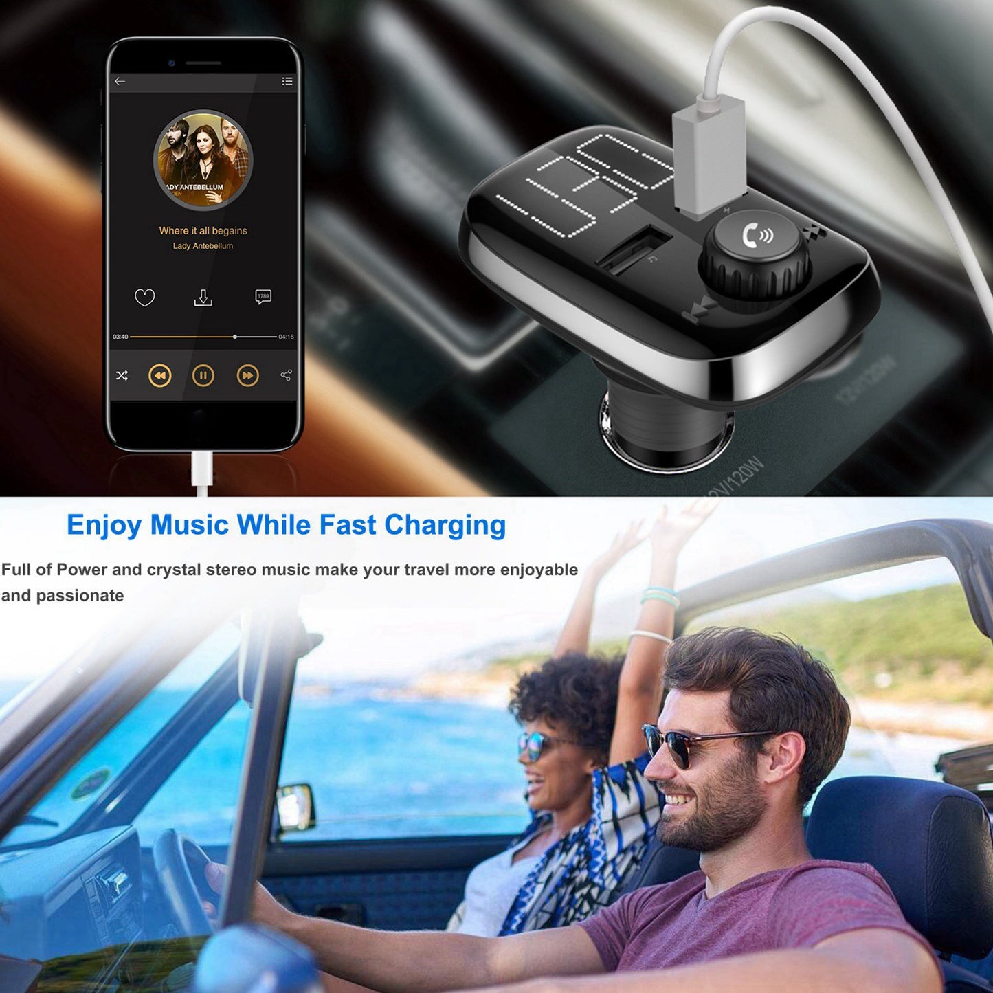 Car Wireless FM Transmitter Dual USB Charger Hand-Free Call MP3 Player