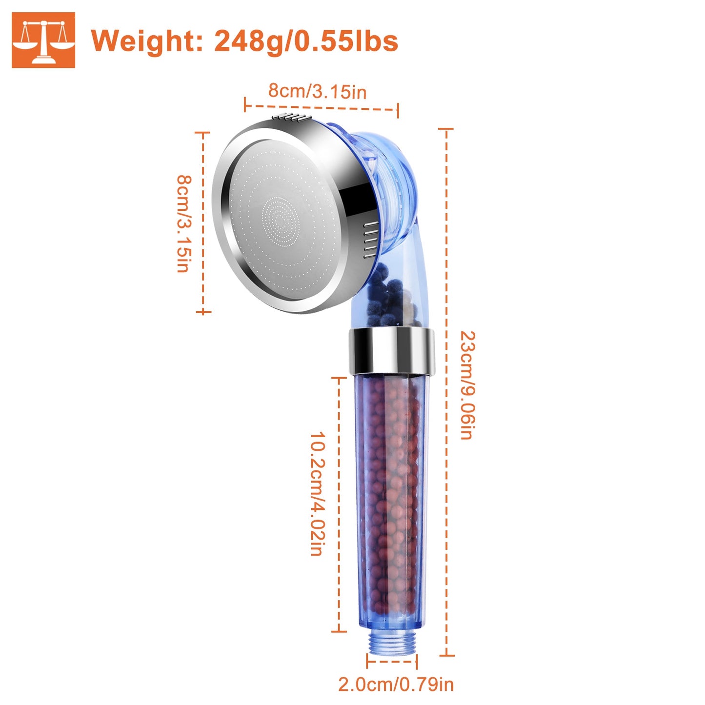 Ionic Filtration Shower Head High Pressure 3 Mode Stone Water Saving