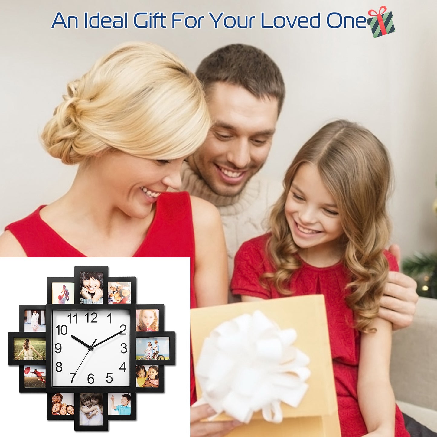 Photo Frame Clock Picture Collage 12-Picture Display Wall Clock Photowall