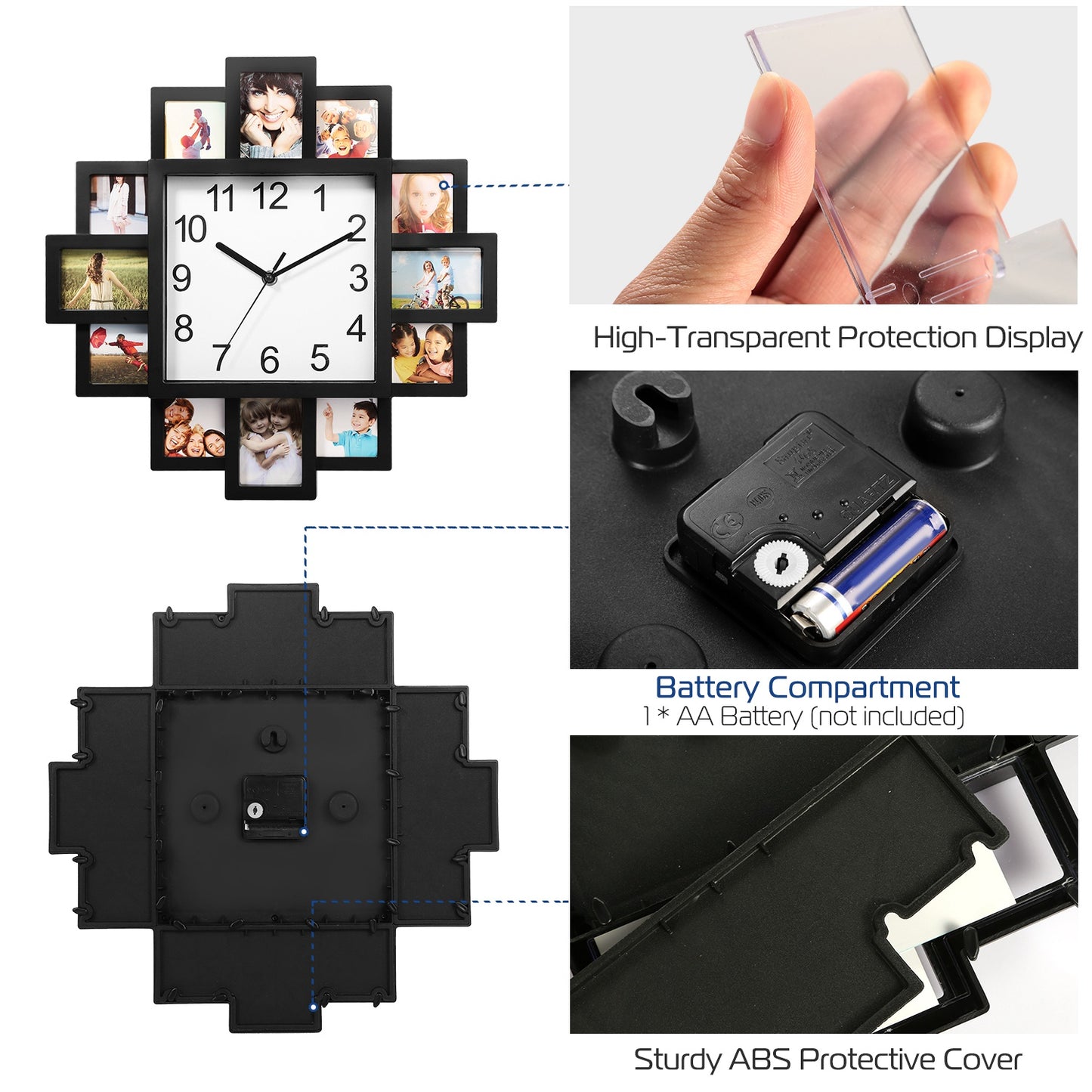 Photo Frame Clock Picture Collage 12-Picture Display Wall Clock Photowall