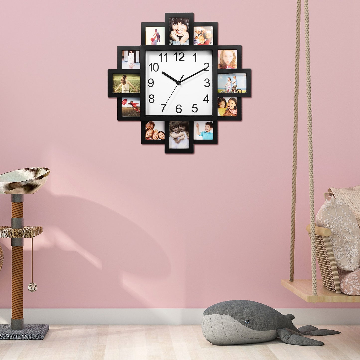 Photo Frame Clock Picture Collage 12-Picture Display Wall Clock Photowall