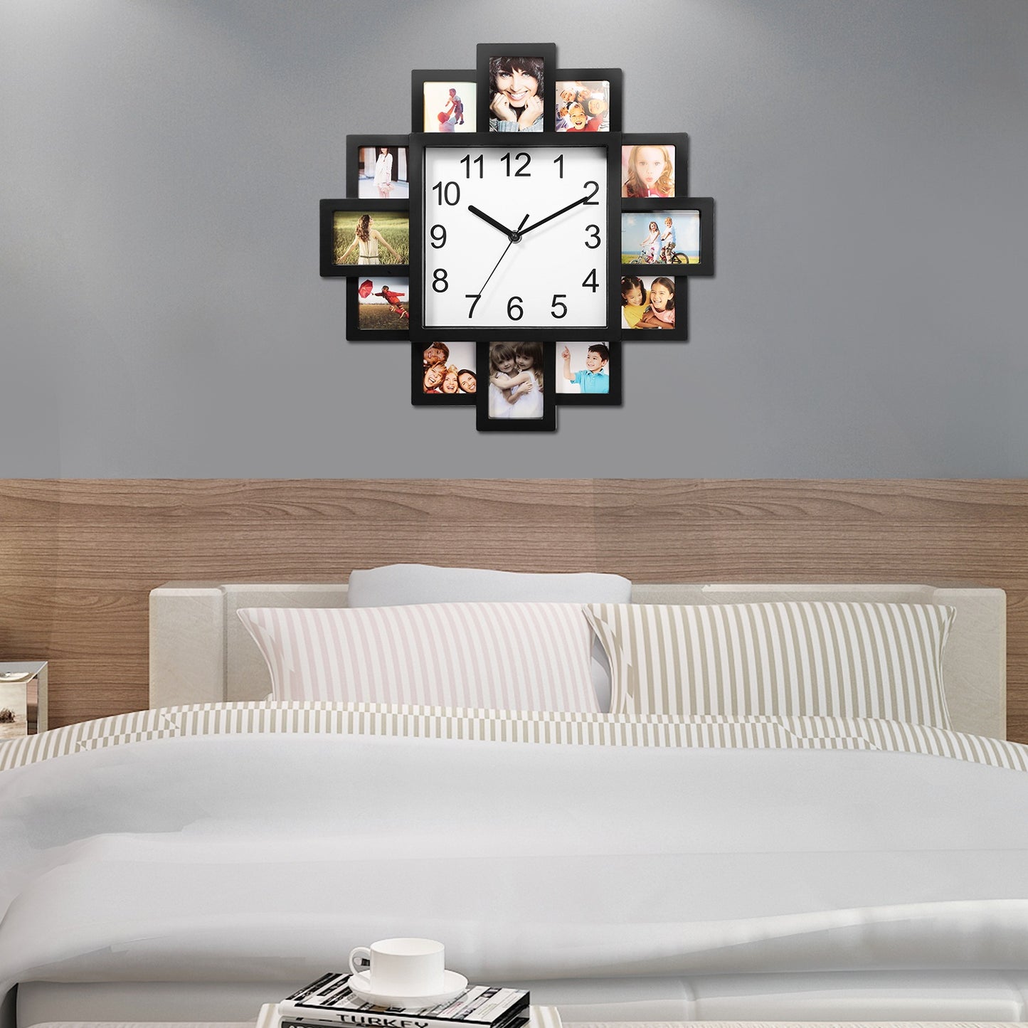 Photo Frame Clock Picture Collage 12-Picture Display Wall Clock Photowall