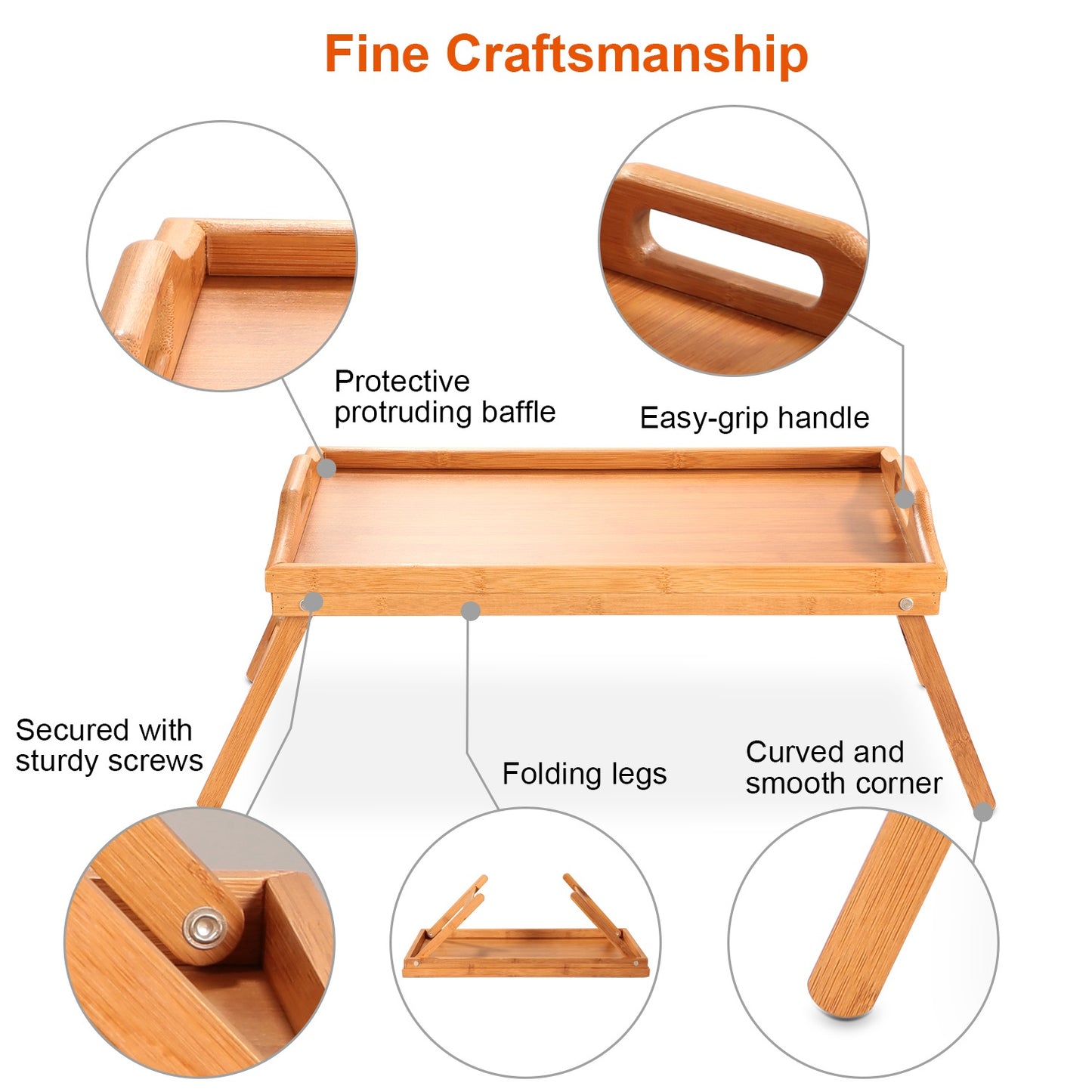 Bed Tray Table Breakfast Tray Bamboo Folding Bed Table Serving Snack Tray