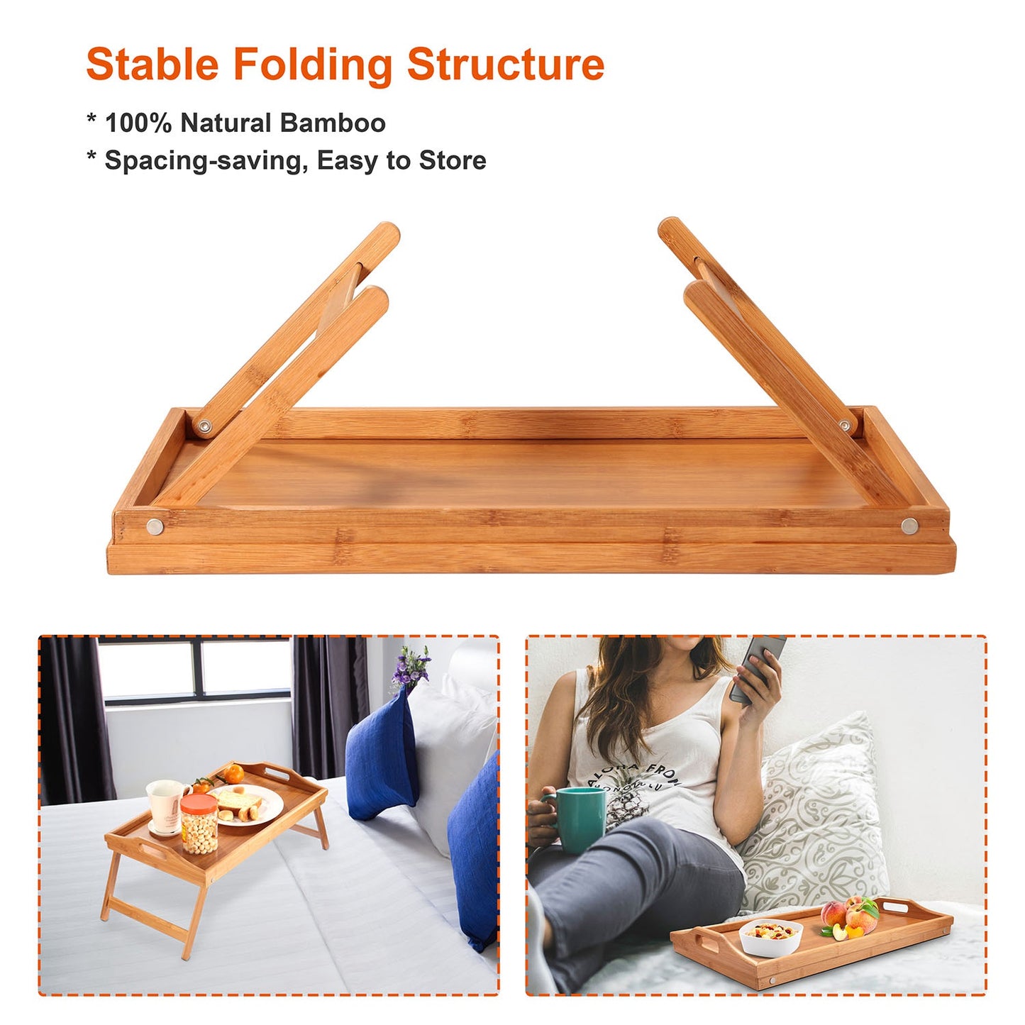Bed Tray Table Breakfast Tray Bamboo Folding Bed Table Serving Snack Tray