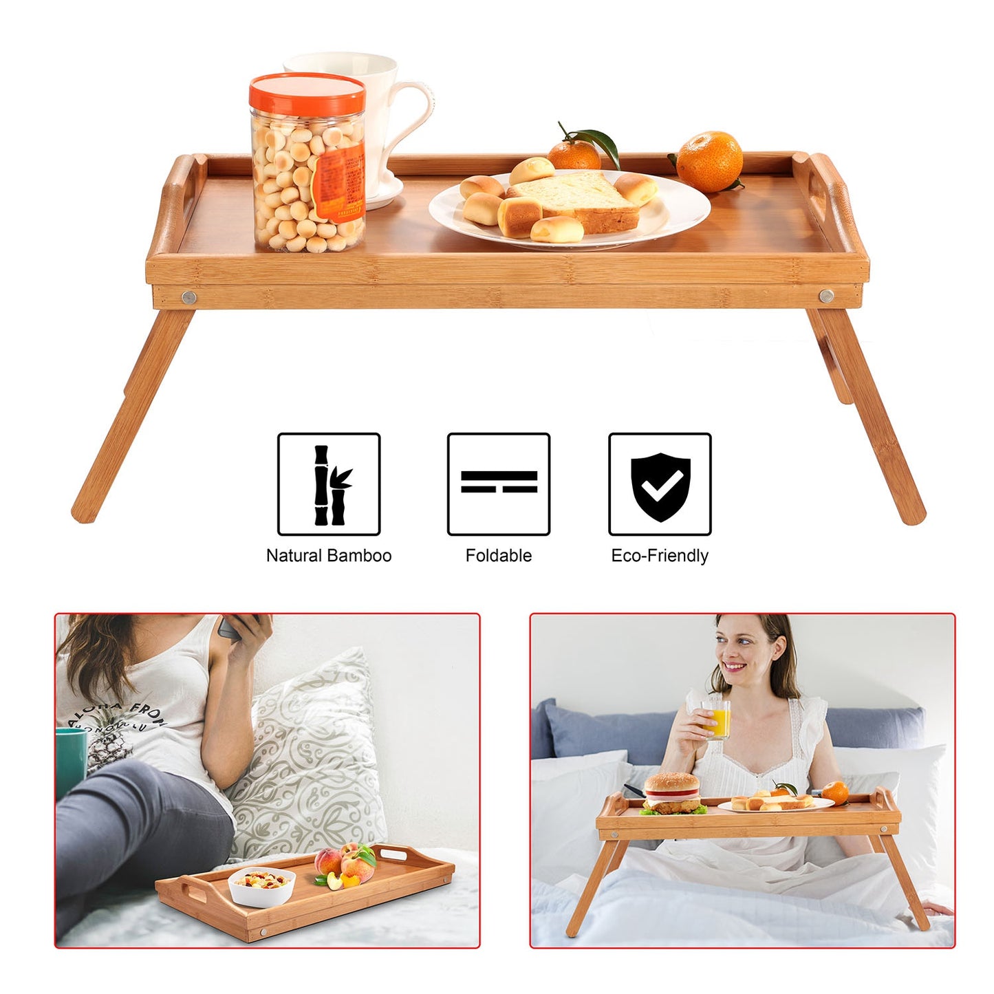 Bed Tray Table Breakfast Tray Bamboo Folding Bed Table Serving Snack Tray
