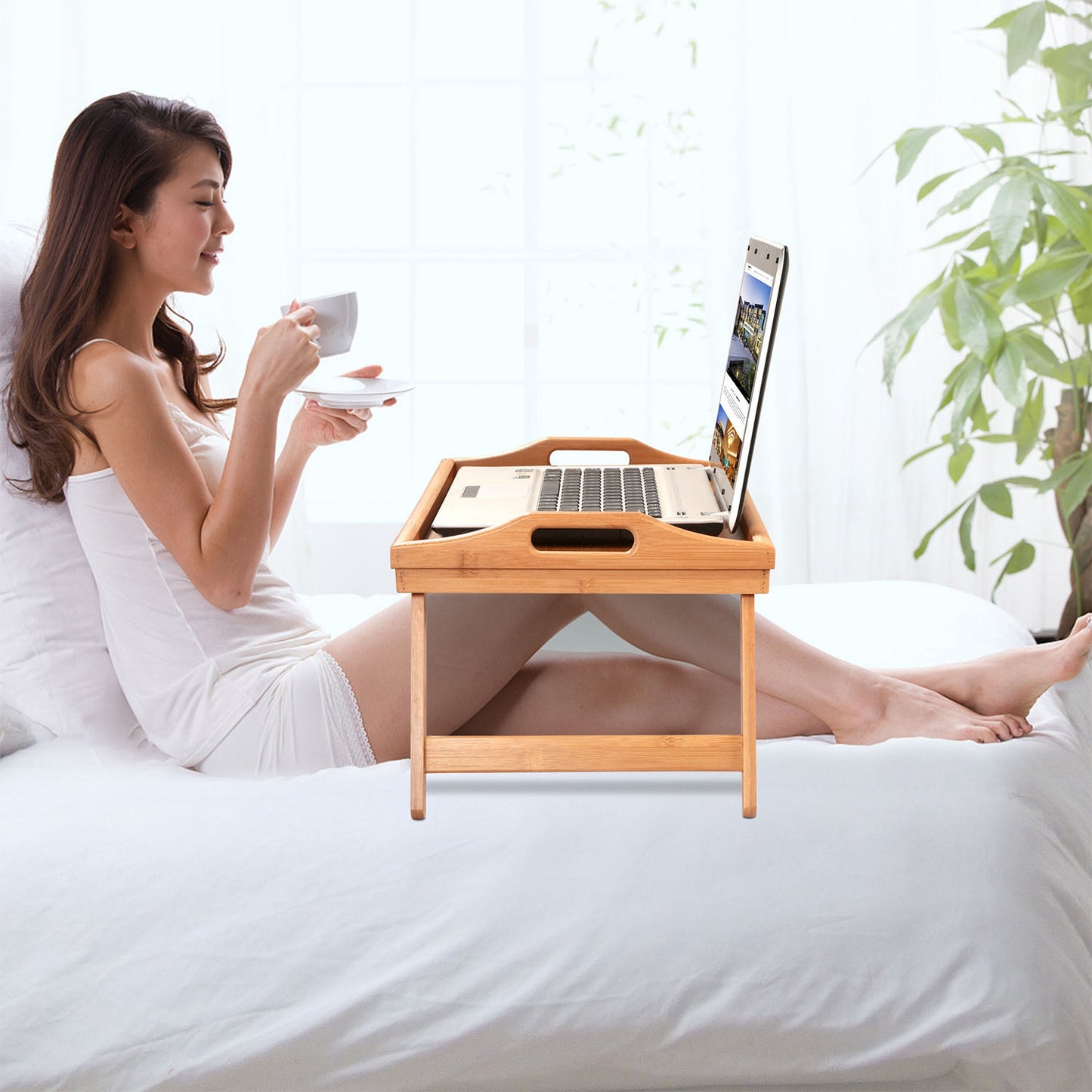 Bed Tray Table Breakfast Tray Bamboo Folding Bed Table Serving Snack Tray