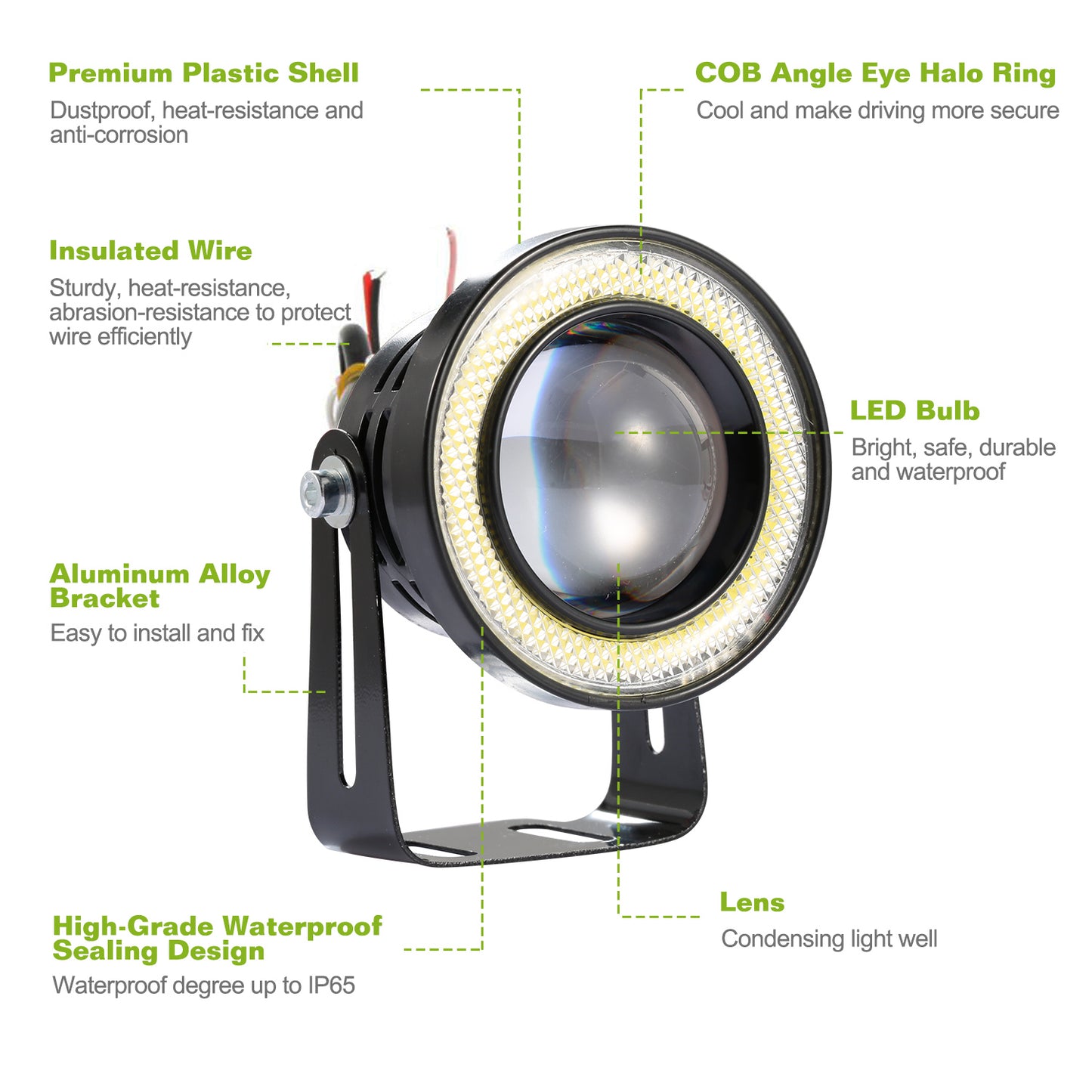 2 Pcs 2.5in Auto COB LED Fog Light 1200LM 6000k White IP65 Waterproof
