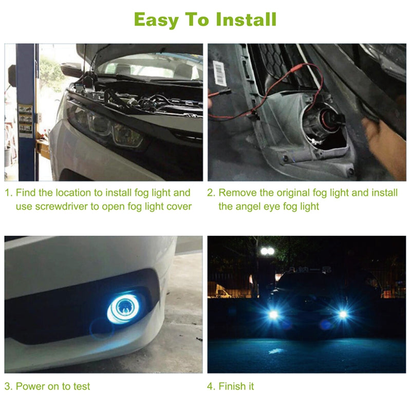 2 Pcs 2.5in Auto COB LED Fog Light 1200LM 6000k White IP65 Waterproof