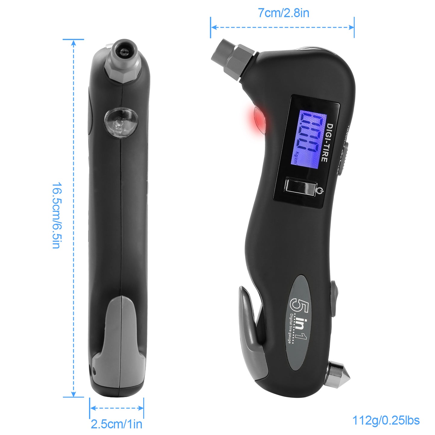 Auto Digital Tire Pressure Gauge 150 PSI 4 Settings LED Flashlight Window Breaker