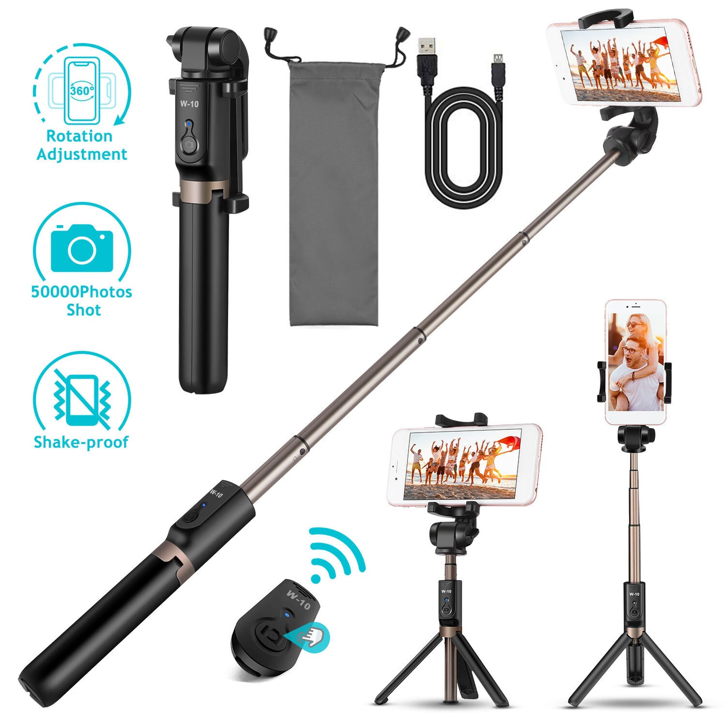 Wireless Selfie Stick Extendable Phone Camera Stick Tripod