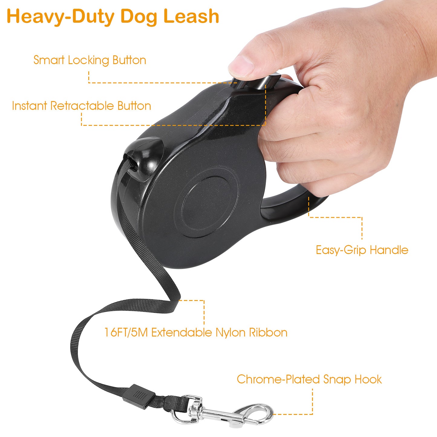 Retractable Dog Leash 16FT Extendable Range Heavy Duty Dog Walking Leash