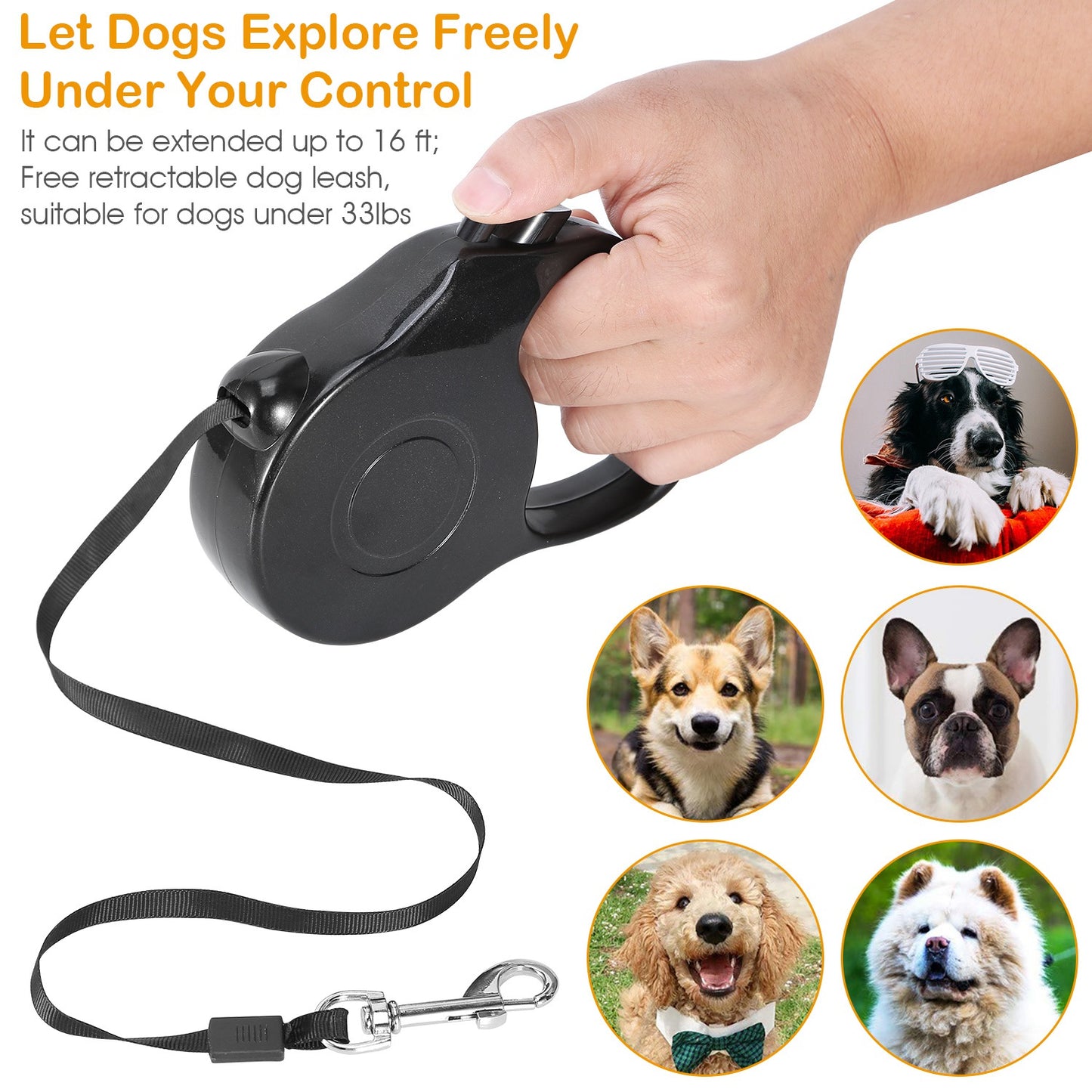 Retractable Dog Leash 16FT Extendable Range Heavy Duty Dog Walking Leash