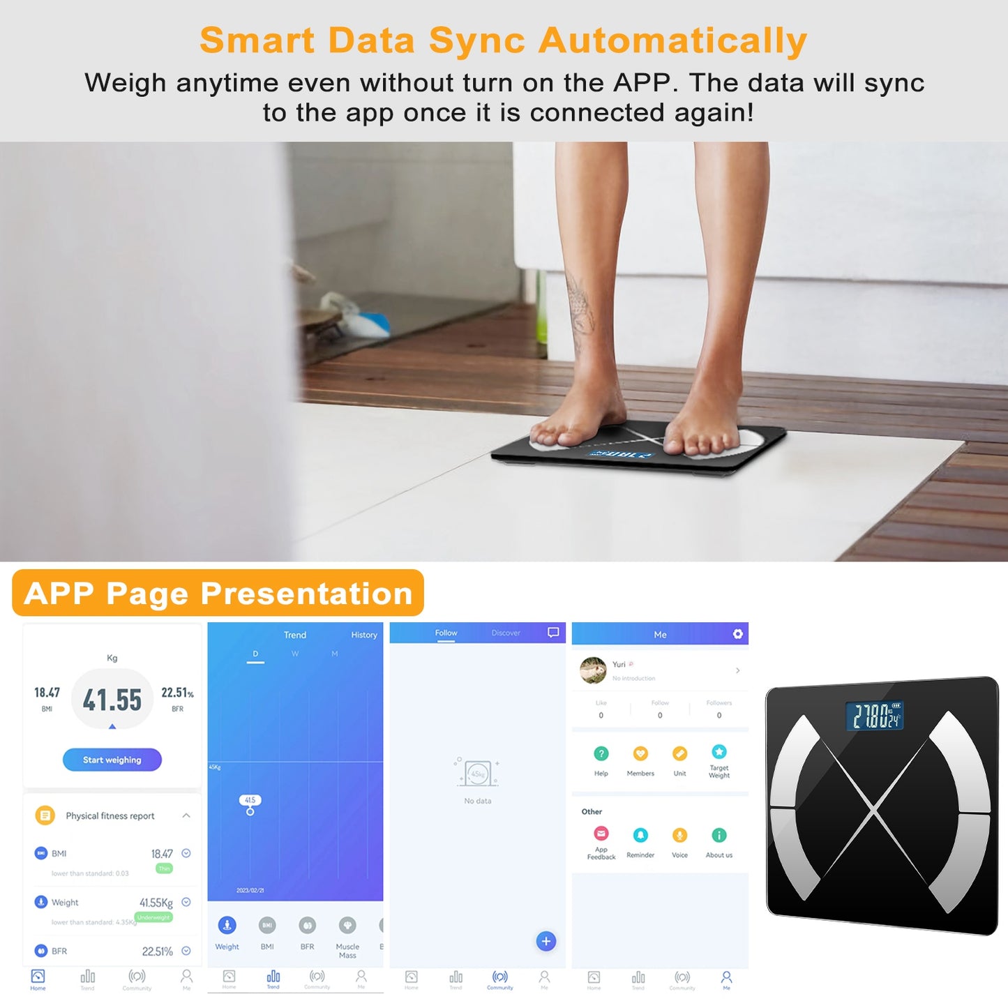 Smart Body Composition Scale Fat Monitor Digital APP Scale BMI Health Analyzer