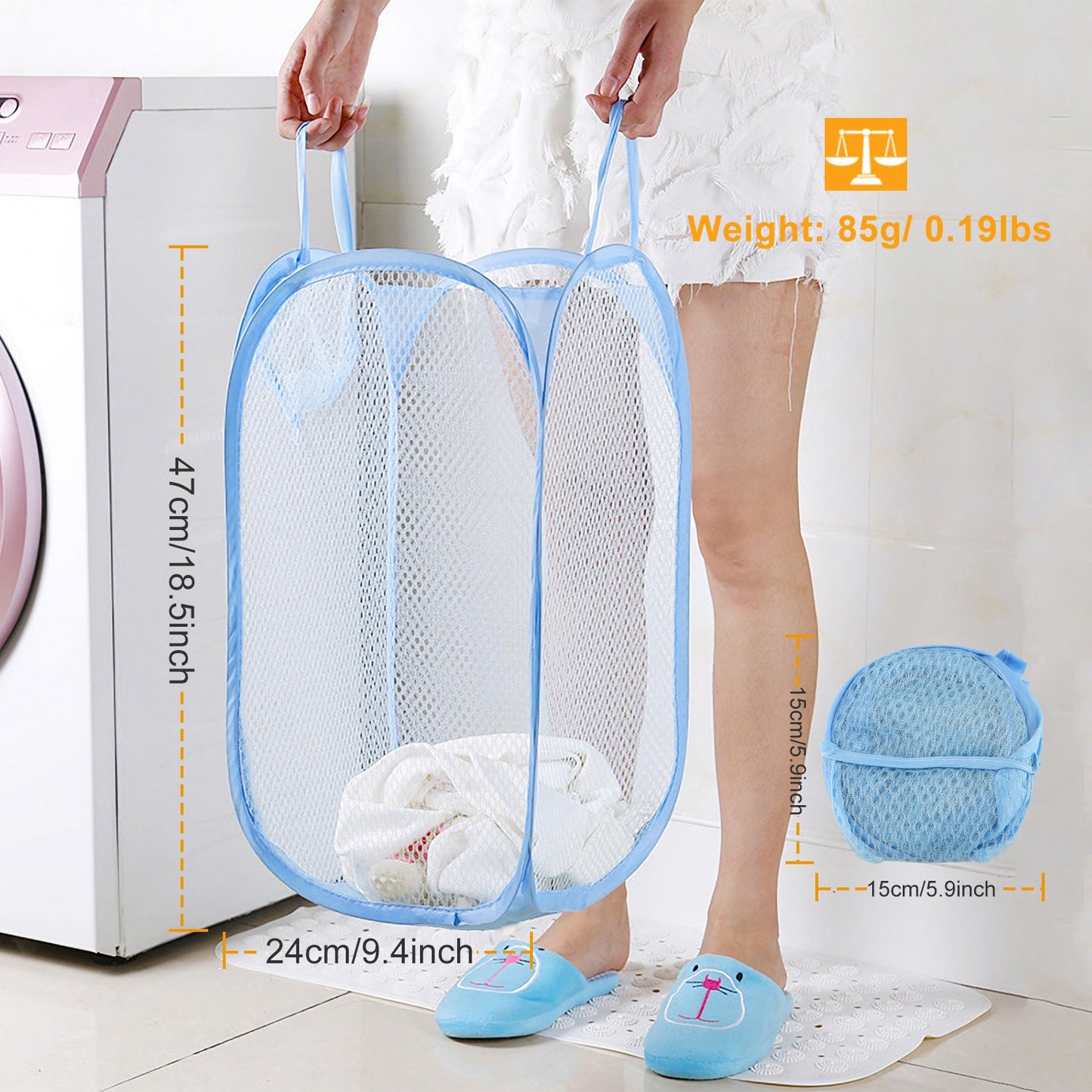 3Pcs Pop-Up Laundry Hampers Foldable Mesh Hamper Clothes Laundry Basket