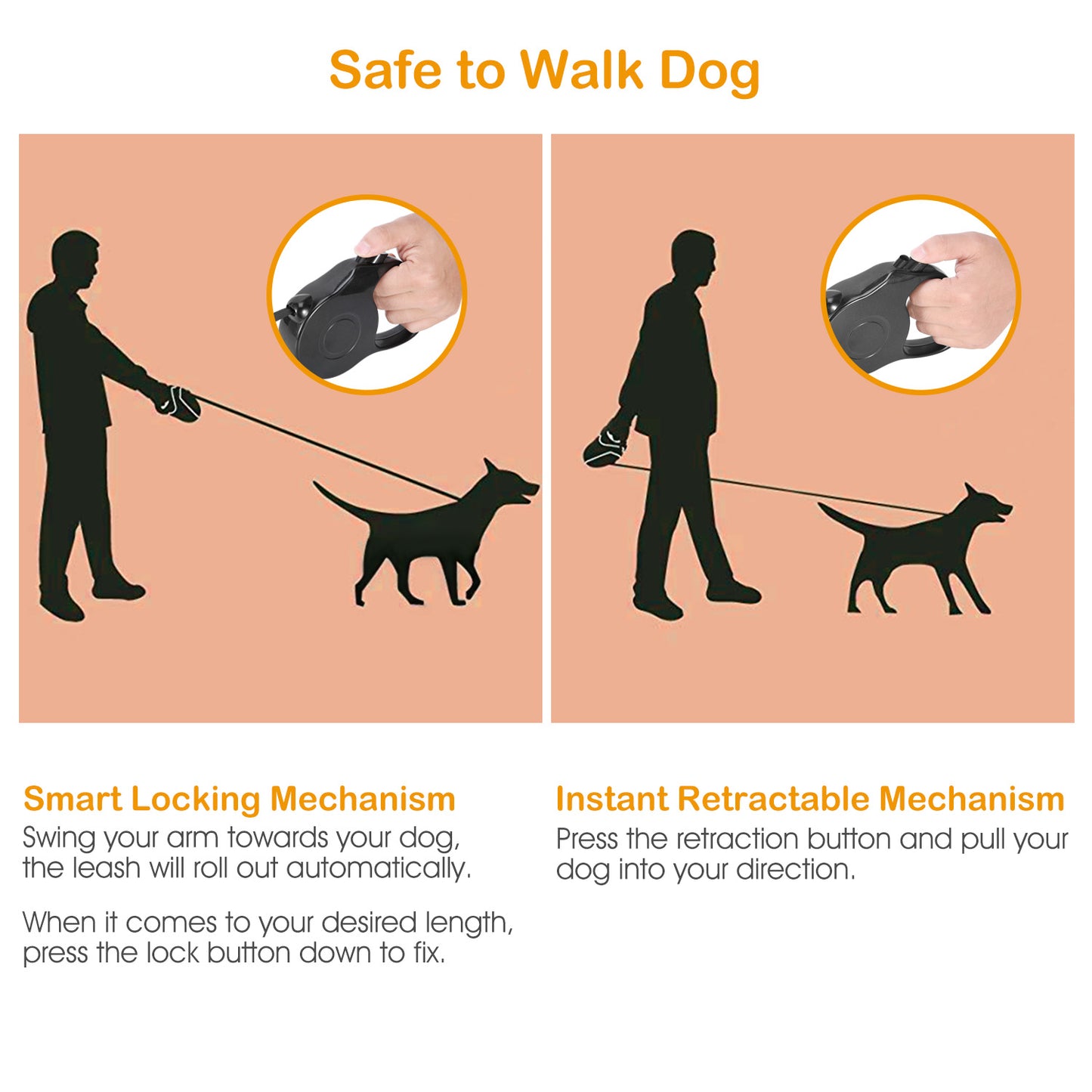 Retractable Dog Leash 16FT Extendable Range Heavy Duty Dog Walking Leash