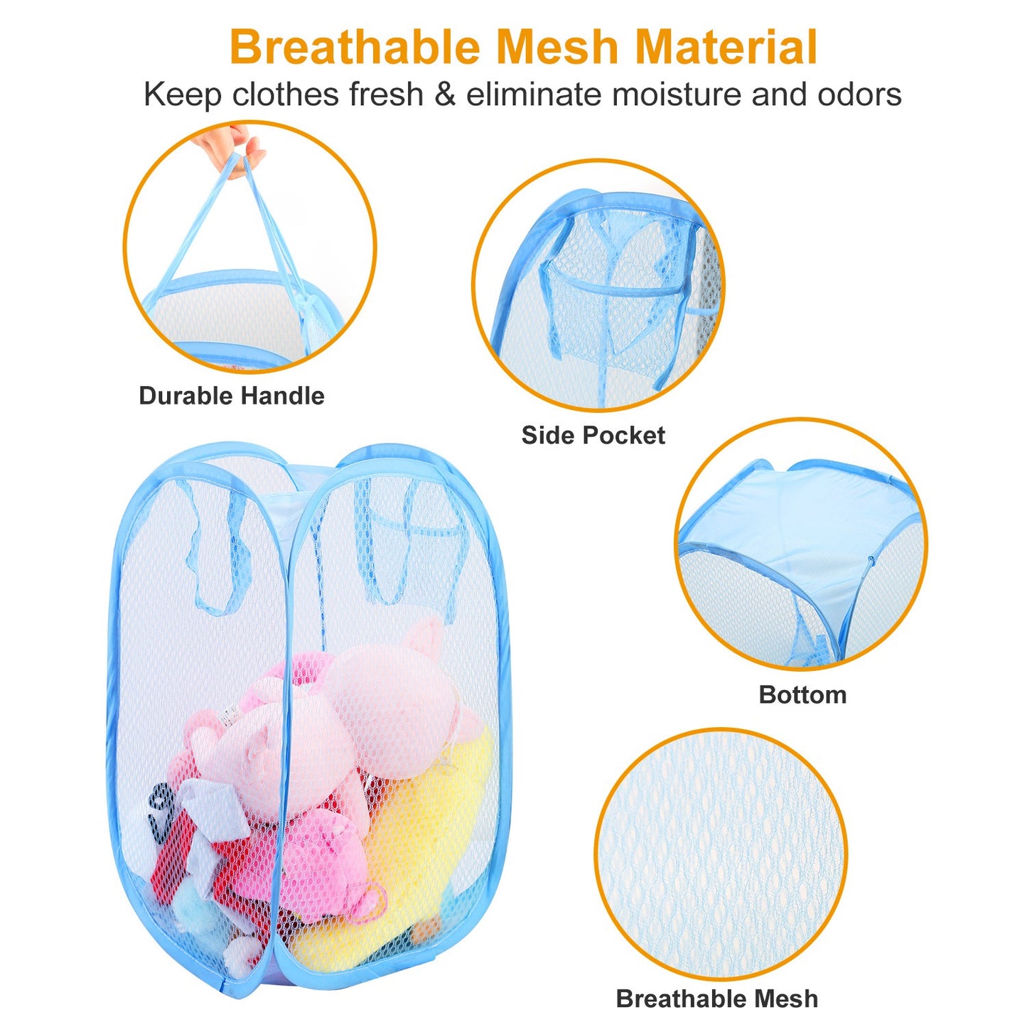 3Pcs Pop-Up Laundry Hampers Foldable Mesh Hamper Clothes Laundry Basket