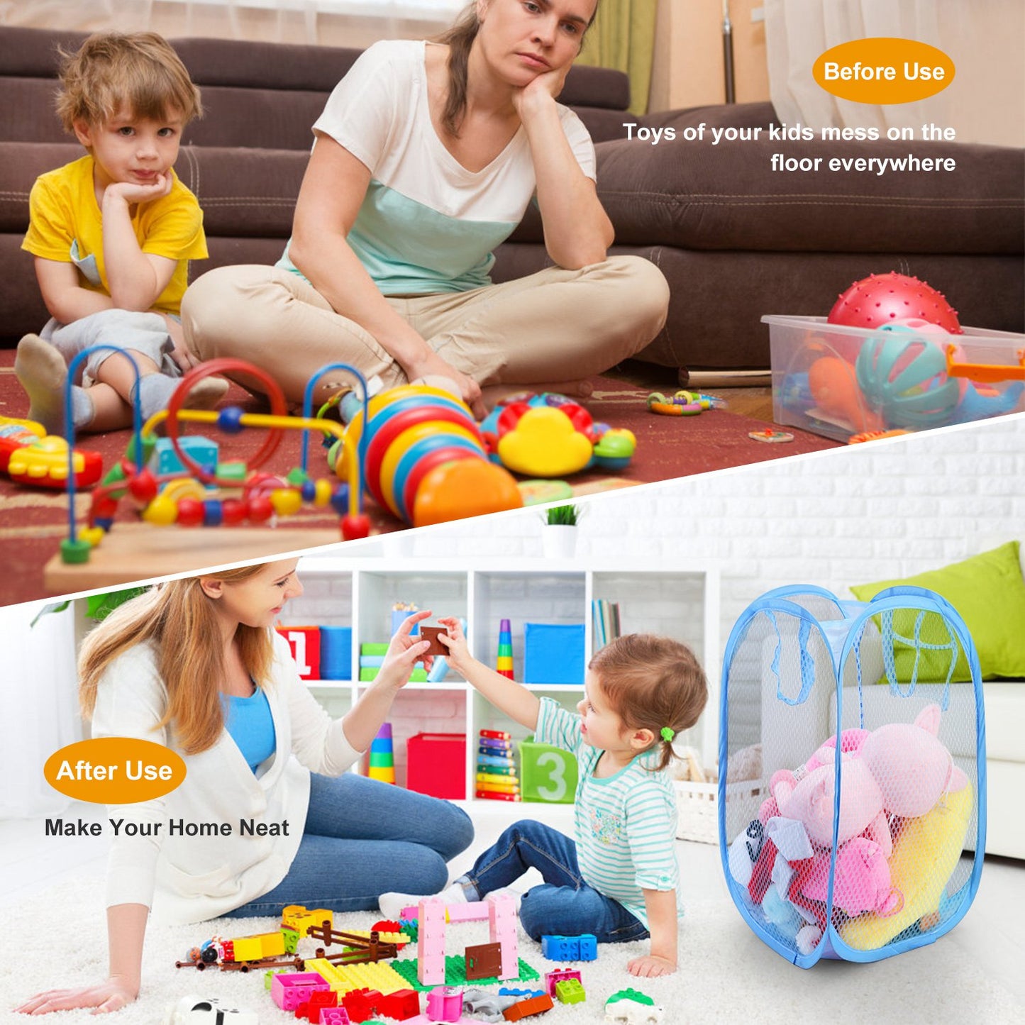 3Pcs Pop-Up Laundry Hampers Foldable Mesh Hamper Clothes Laundry Basket