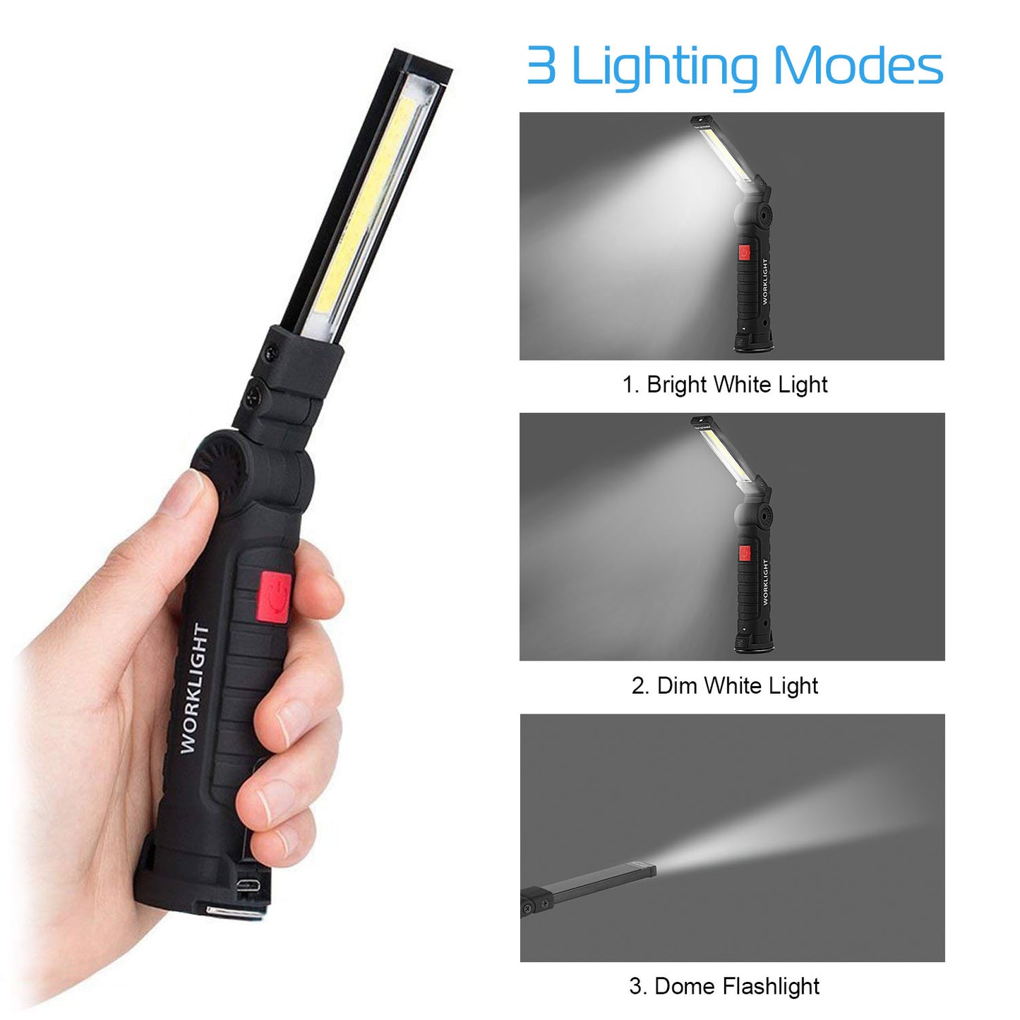 Rechargeable COB LED Slim Work Lights Folding Magnetic Flashlight