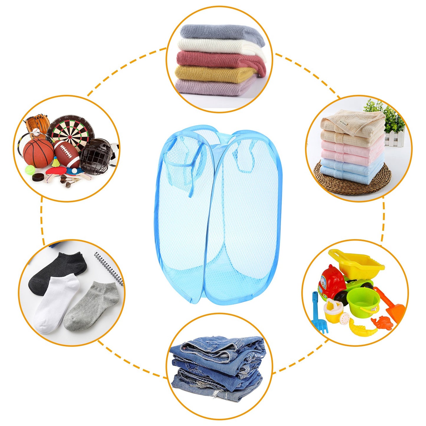 3Pcs Pop-Up Laundry Hampers Foldable Mesh Hamper Clothes Laundry Basket
