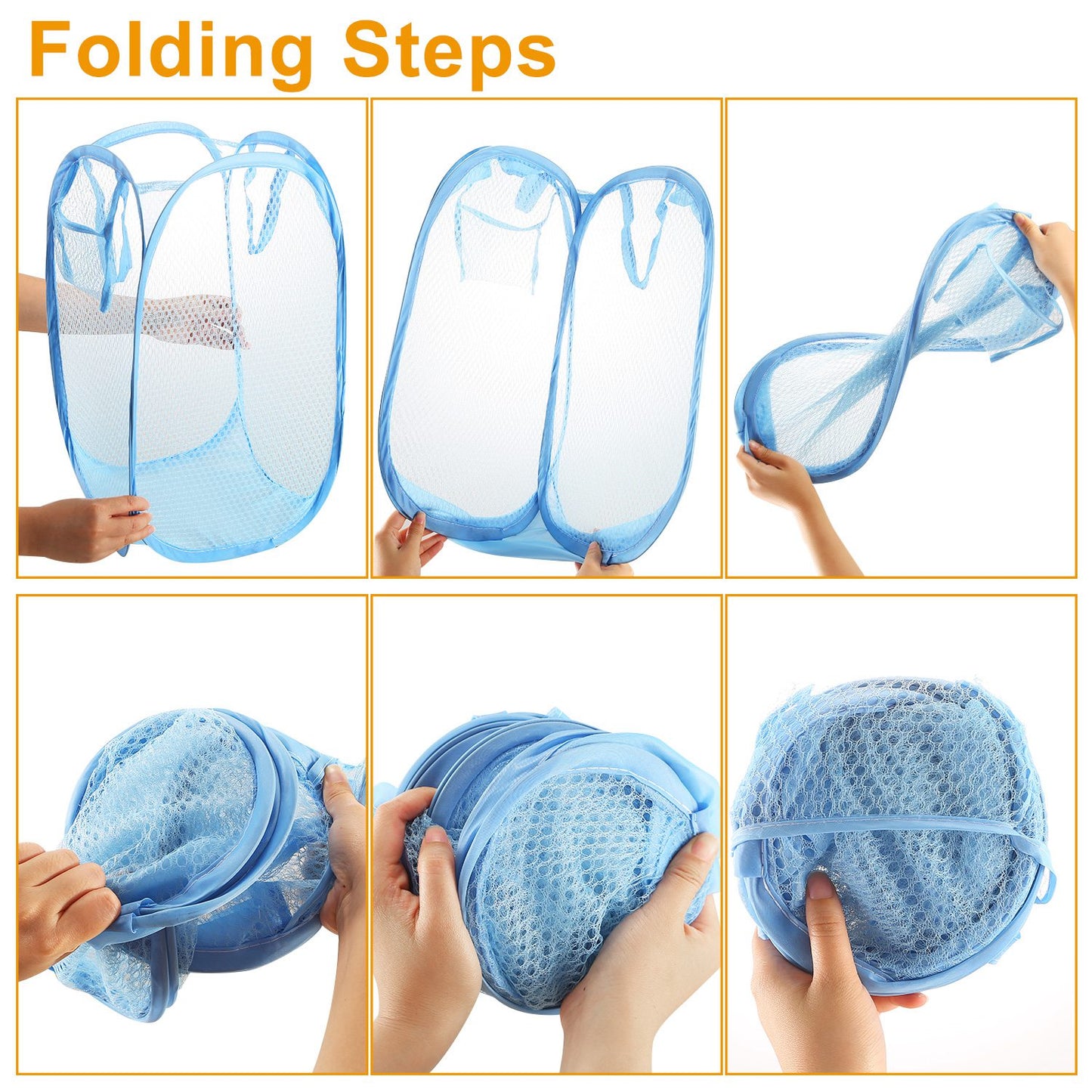 3Pcs Pop-Up Laundry Hampers Foldable Mesh Hamper Clothes Laundry Basket