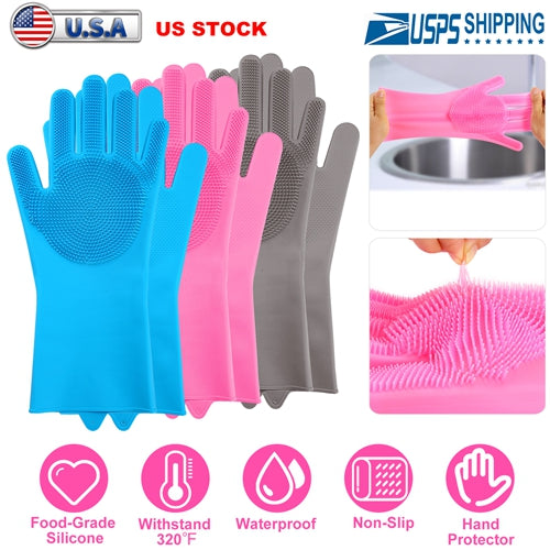 Magic Silicone Brush Dishwashing Gloves - Thumbnail 4