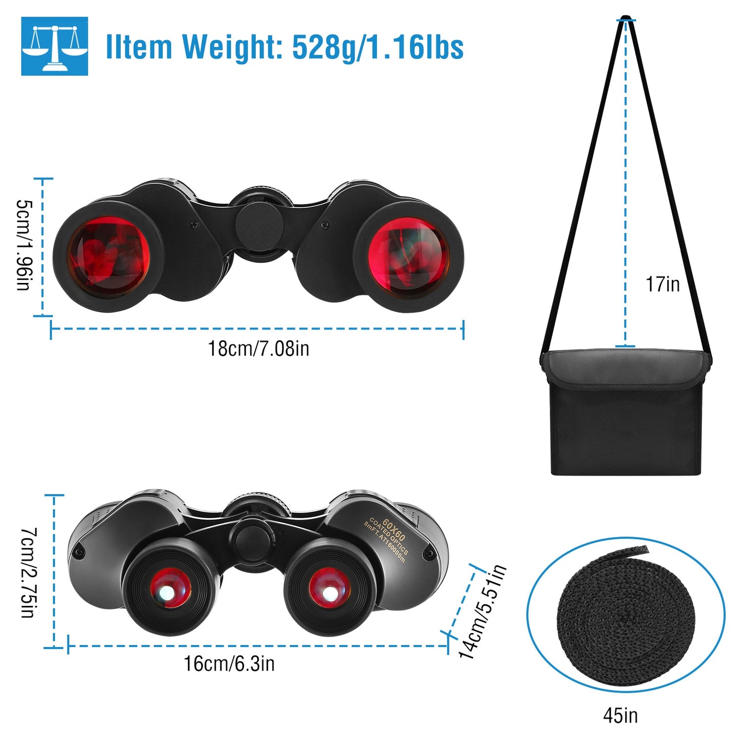 Portable HD Binoculars with FMC Lens Low Light Night Vision Telescope