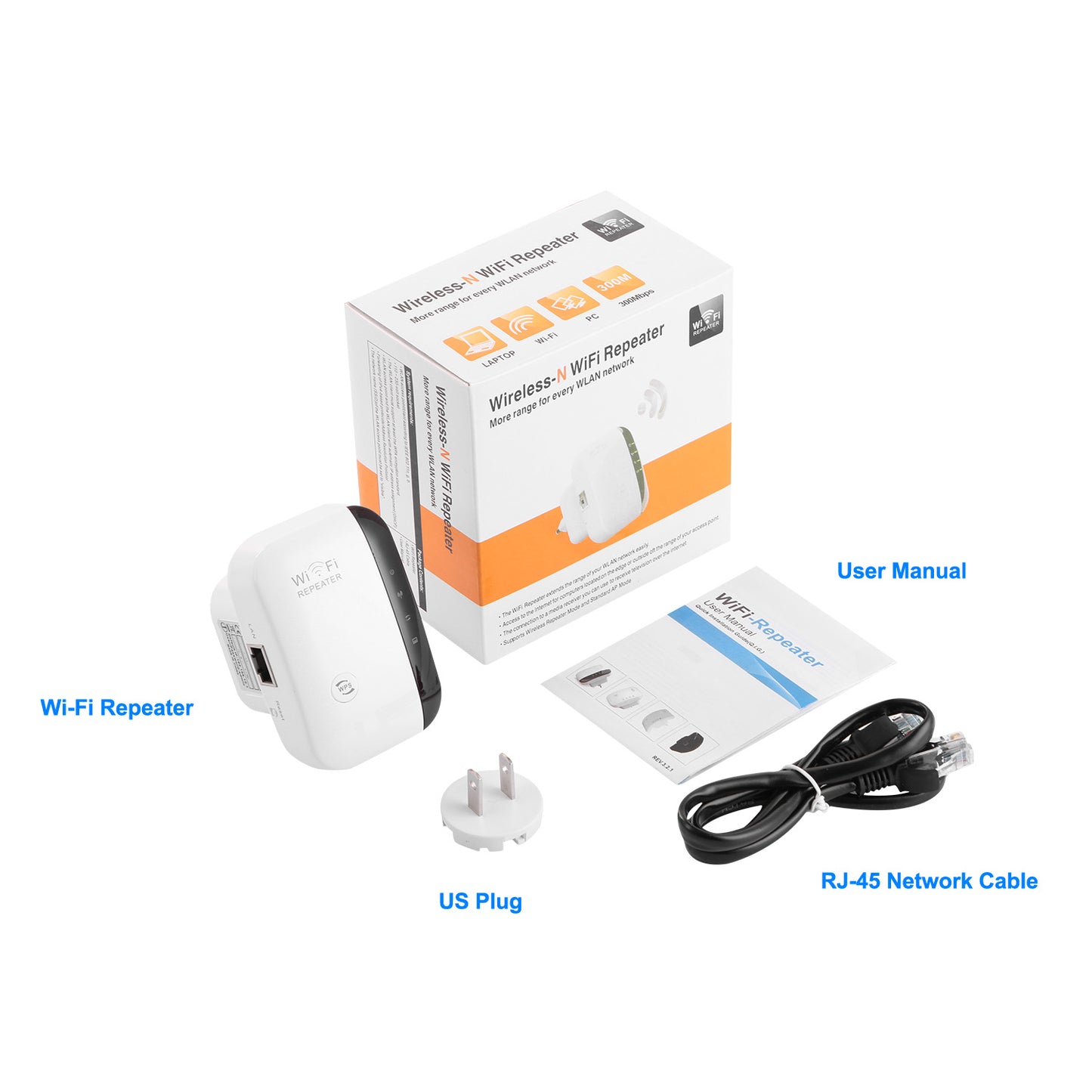 300Mbps WiFi Repeater 32.8ft/10m Wireless Range Extender 2.4GHz WiFi Signal