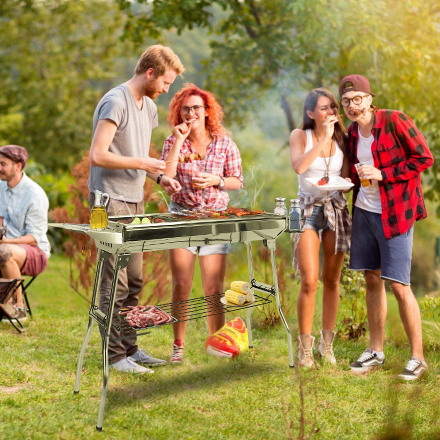 Foldable BBQ Grill Portable Charcoal Barbeque Grill Stainless Steel BBQ Grill For Picnic Camping Backyard Cooking