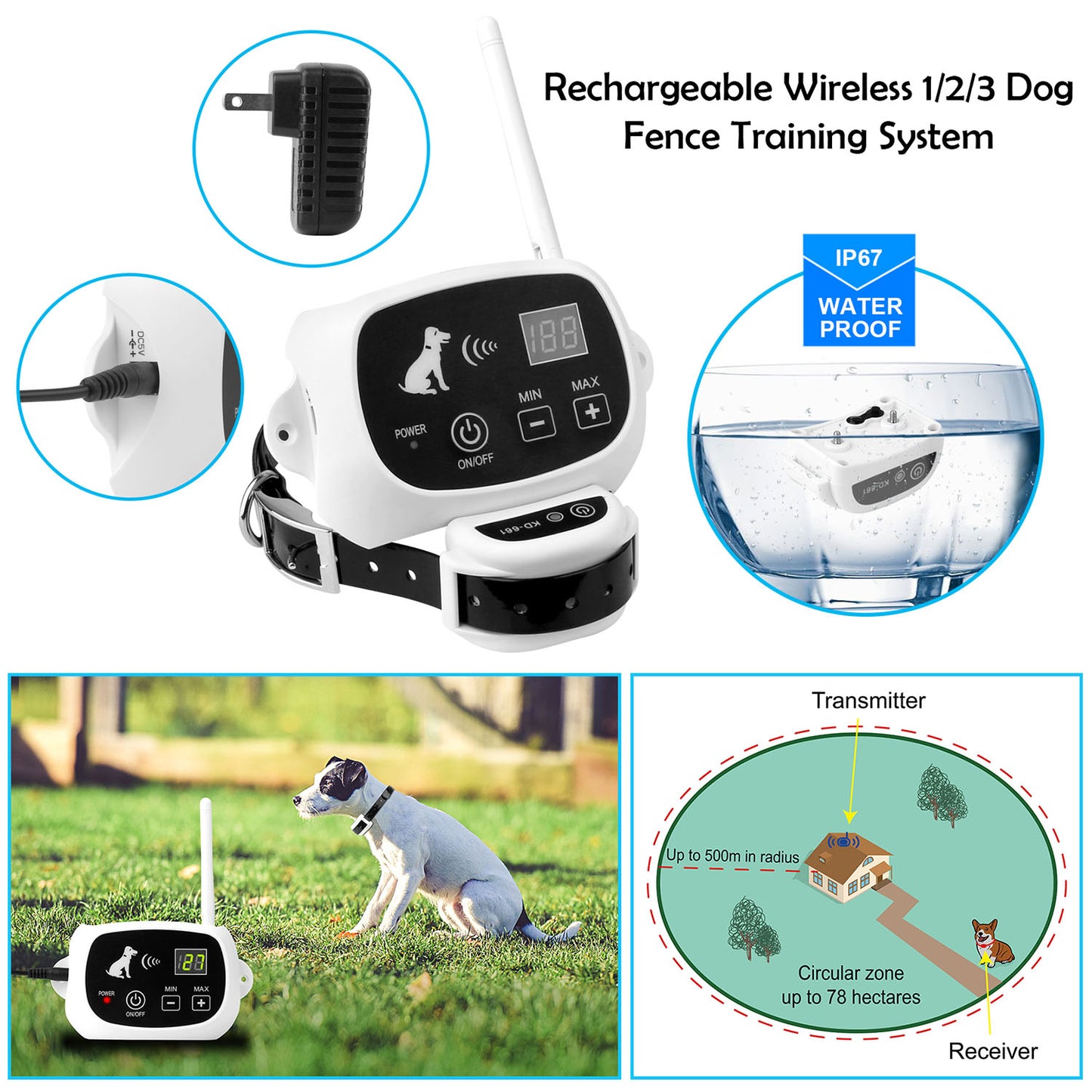 Rechargeable Wireless 1/2/3/3+ Dog Fence Training System
