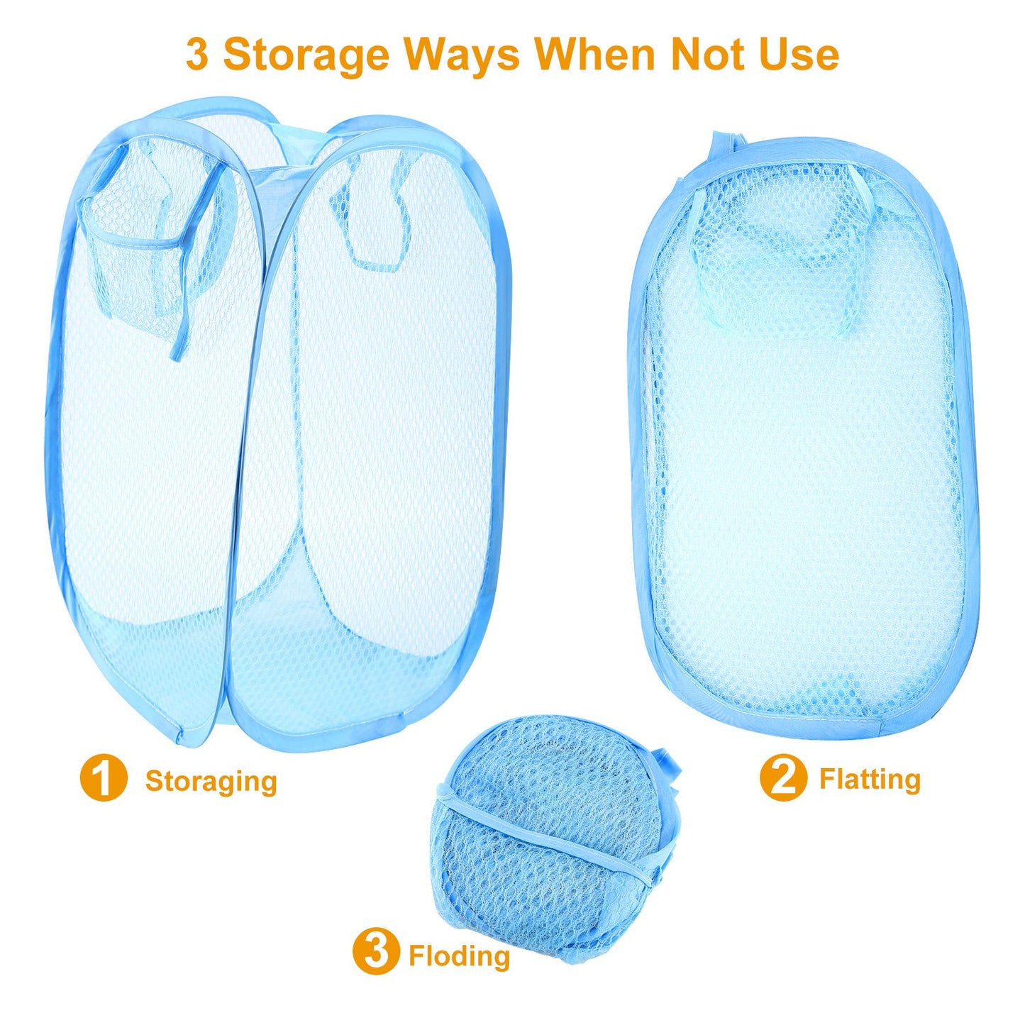 3Pcs Pop-Up Laundry Hampers Foldable Mesh Hamper Clothes Laundry Basket