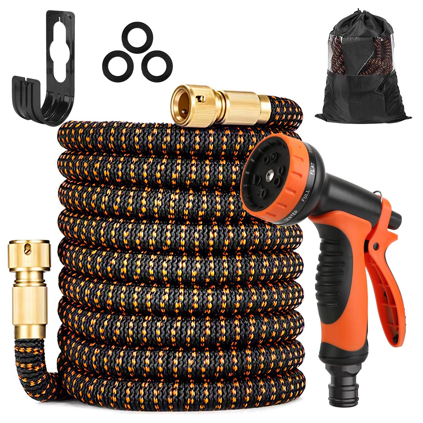 50FT/75FT/100FT Garden Hose Garden Watering Kit with Spray Nozzle Carry Bag Expandable Water Hose for Gardening Pet Bathing Ground Cleaning Car Wahing