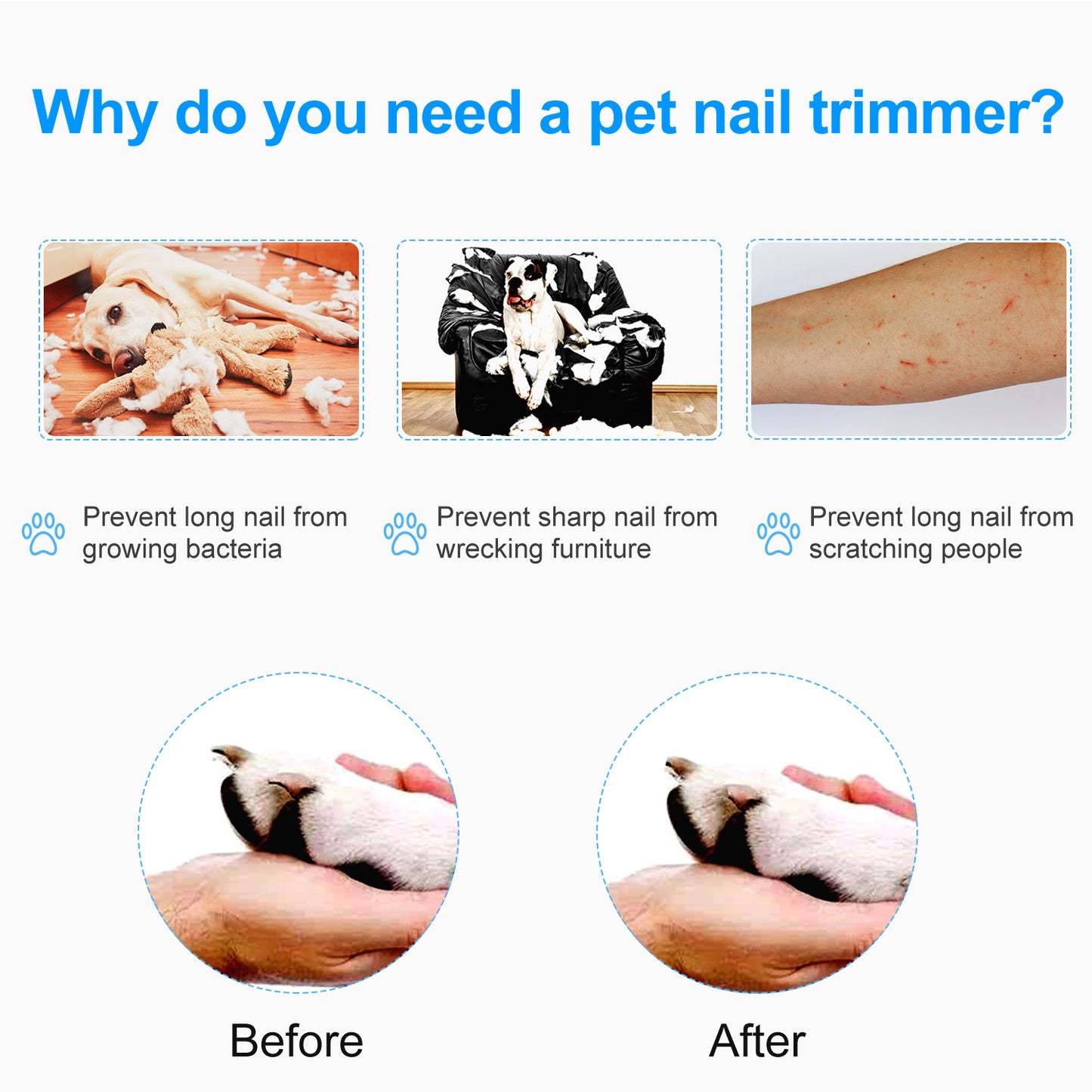 Dog Nail Clippers Pet Cat Nail Toe Trimmer Stainless Steel Grooming Tool