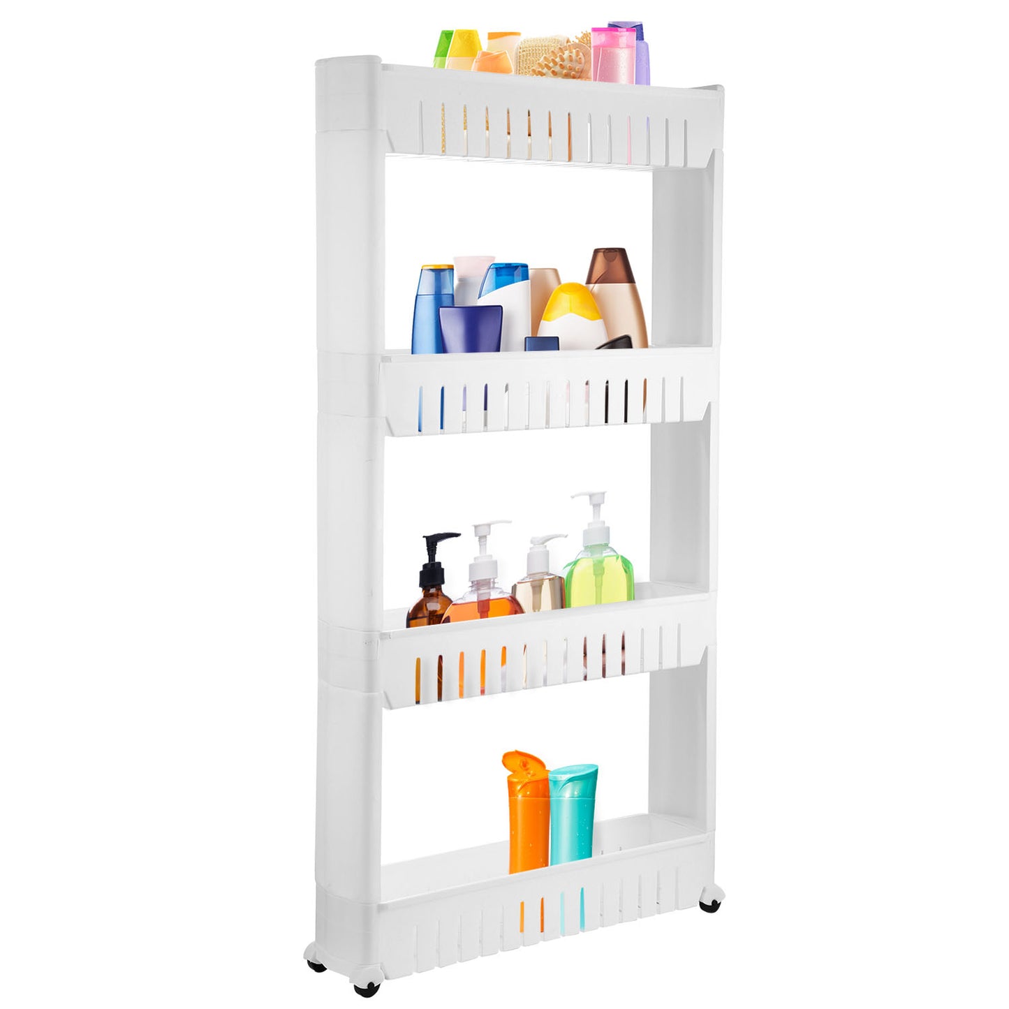 4 Tiers Slim Storage Cart Mobile Rolling Shelf Unit Narrow Space Shelf