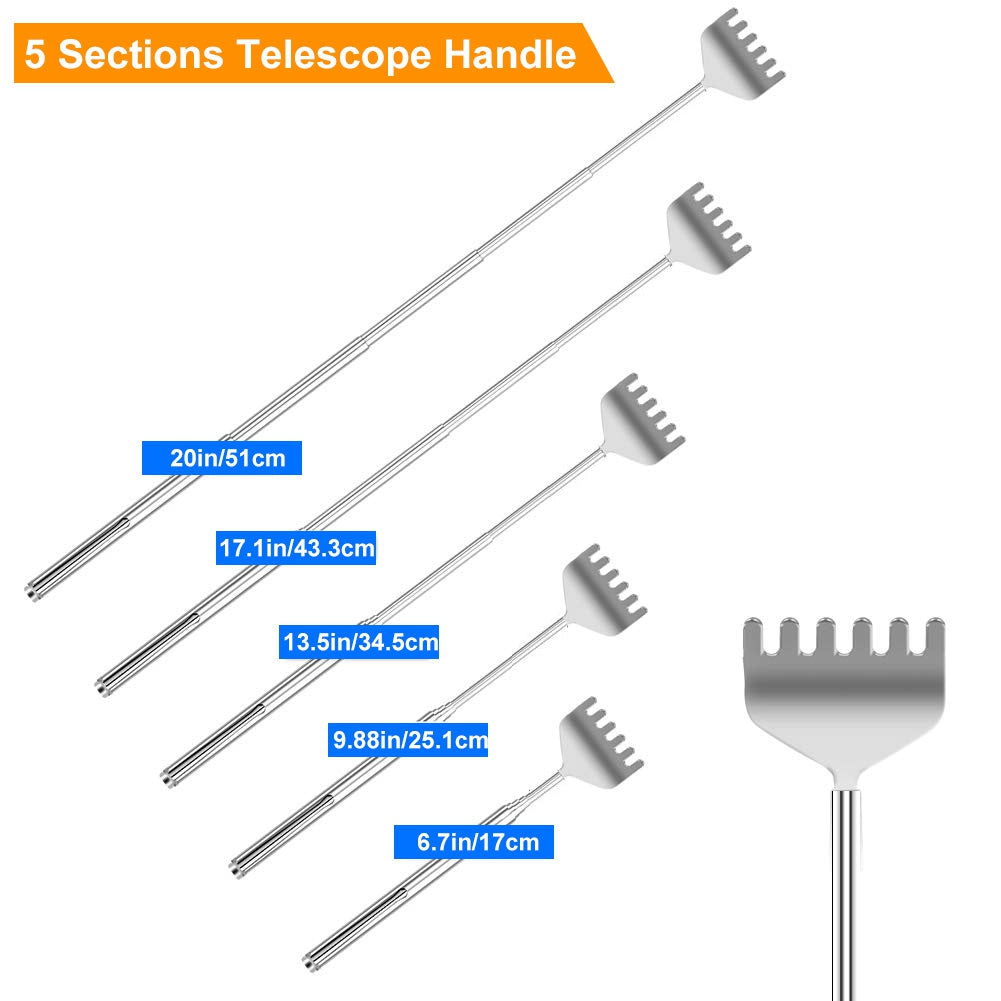 3pcs 20in Telescopic Back Scratcher Stainless Steel Extendable Bear Eagle Claw Massager