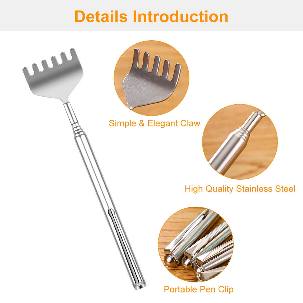 3pcs 20in Telescopic Back Scratcher Stainless Steel Extendable Bear Eagle Claw Massager