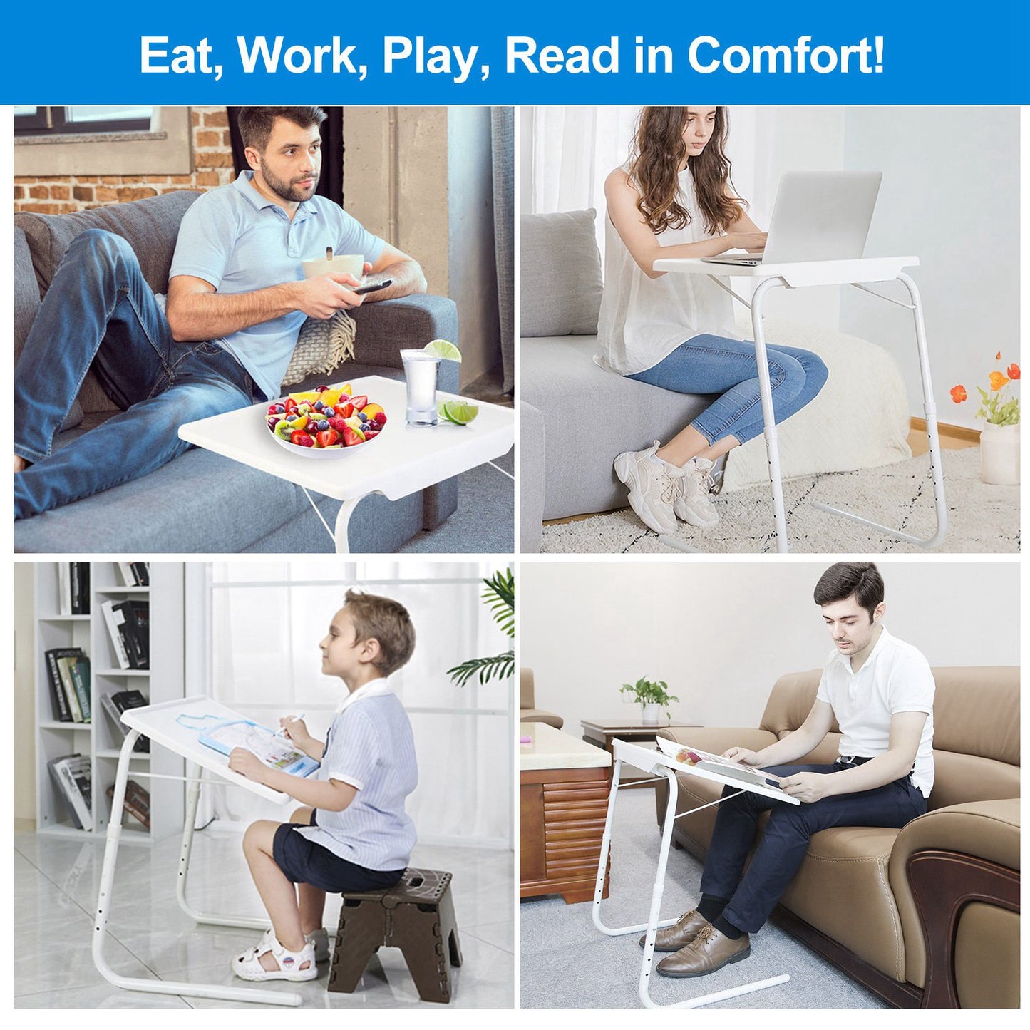Foldable Tray Table Portable Sofa TV Tray 6 Heights 3 Angles Laptop Desk