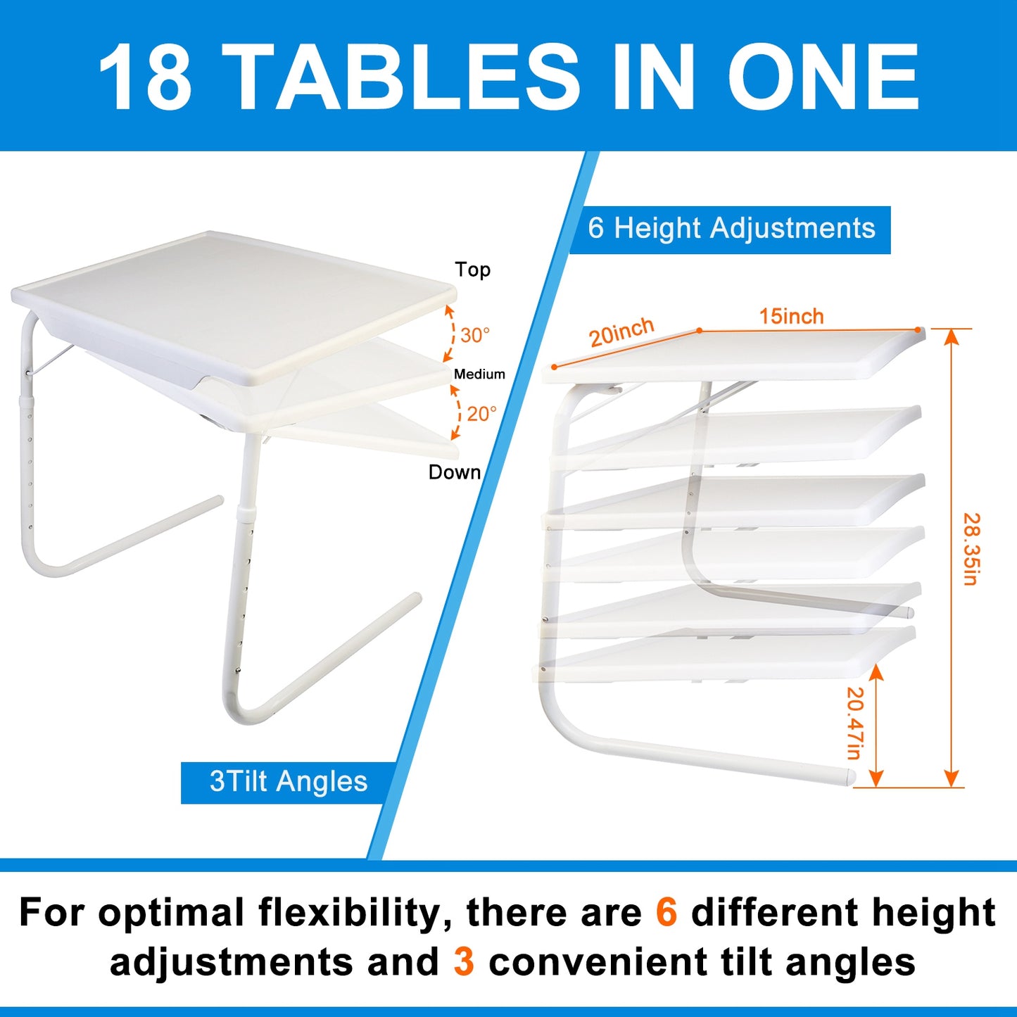 Foldable Tray Table Portable Sofa TV Tray 6 Heights 3 Angles Laptop Desk