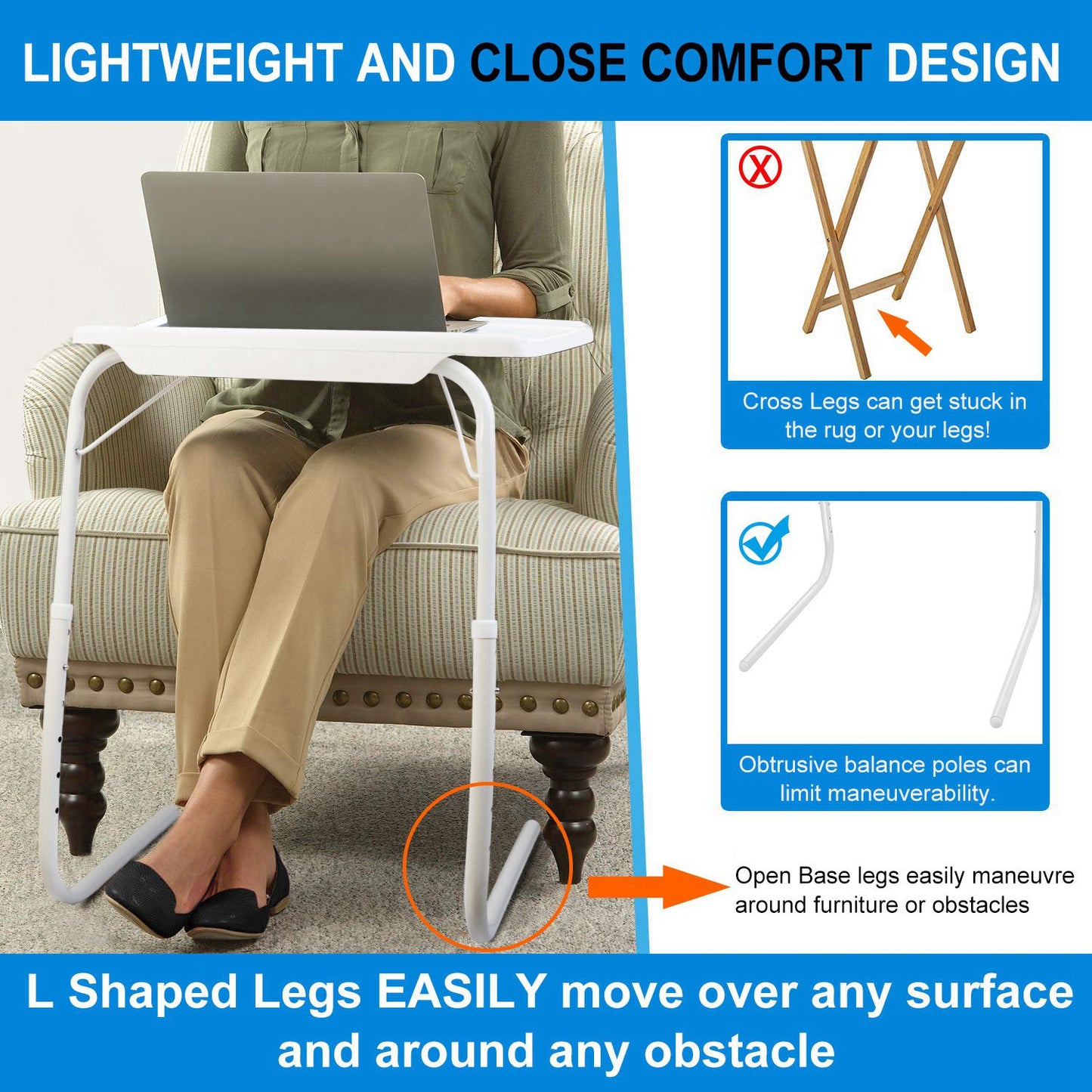 Foldable Tray Table Portable Sofa TV Tray 6 Heights 3 Angles Laptop Desk