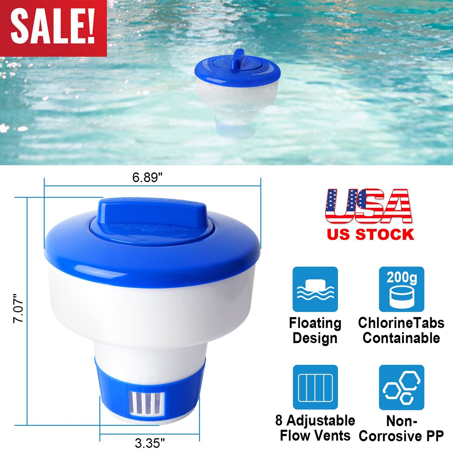 Floating Pool Chlorine Dispenser Chemical Holder Tablet Dispenser Floater