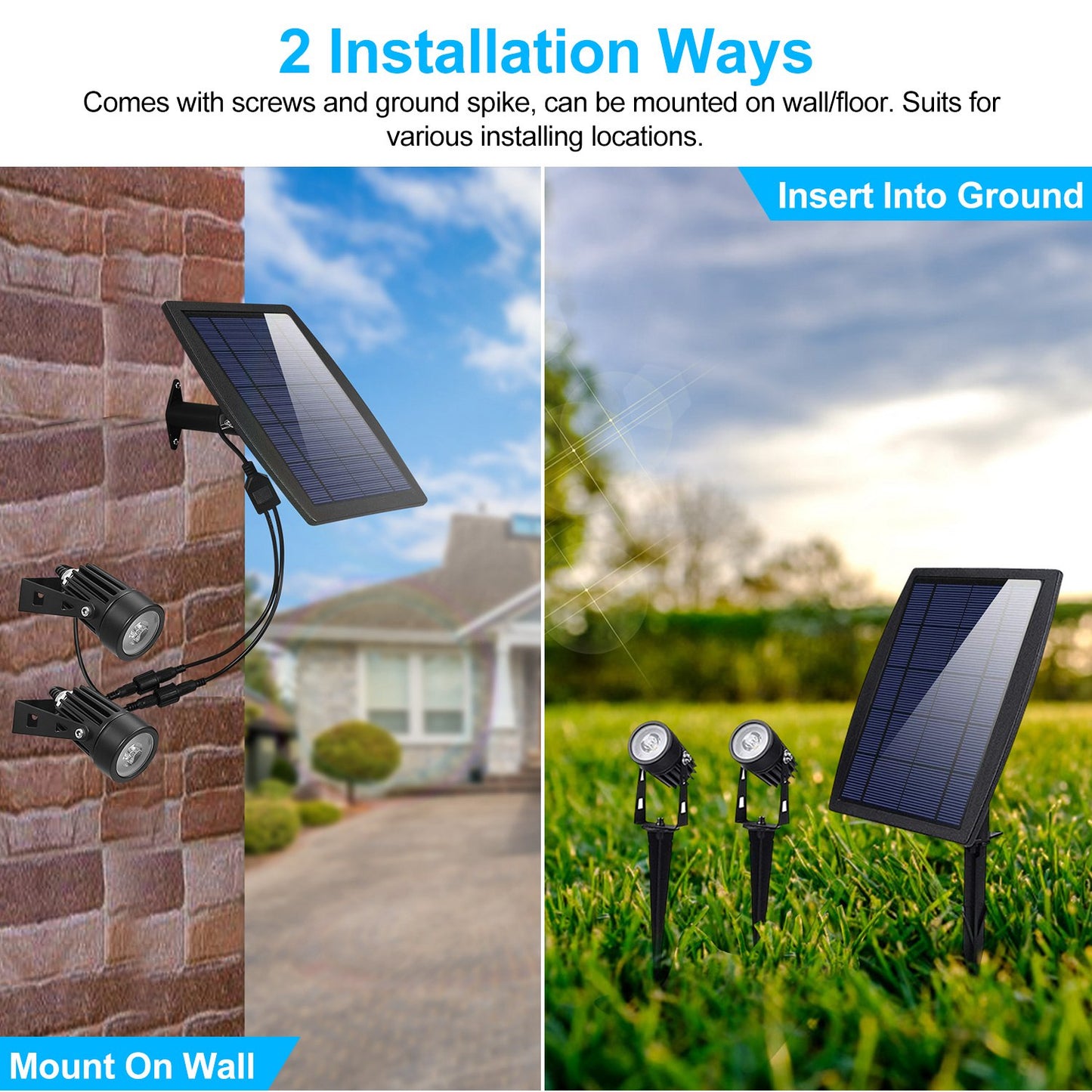 Twin Solar Spotlight Outdoor Light Sensor Lamps Wall Lawn Garden Pathway