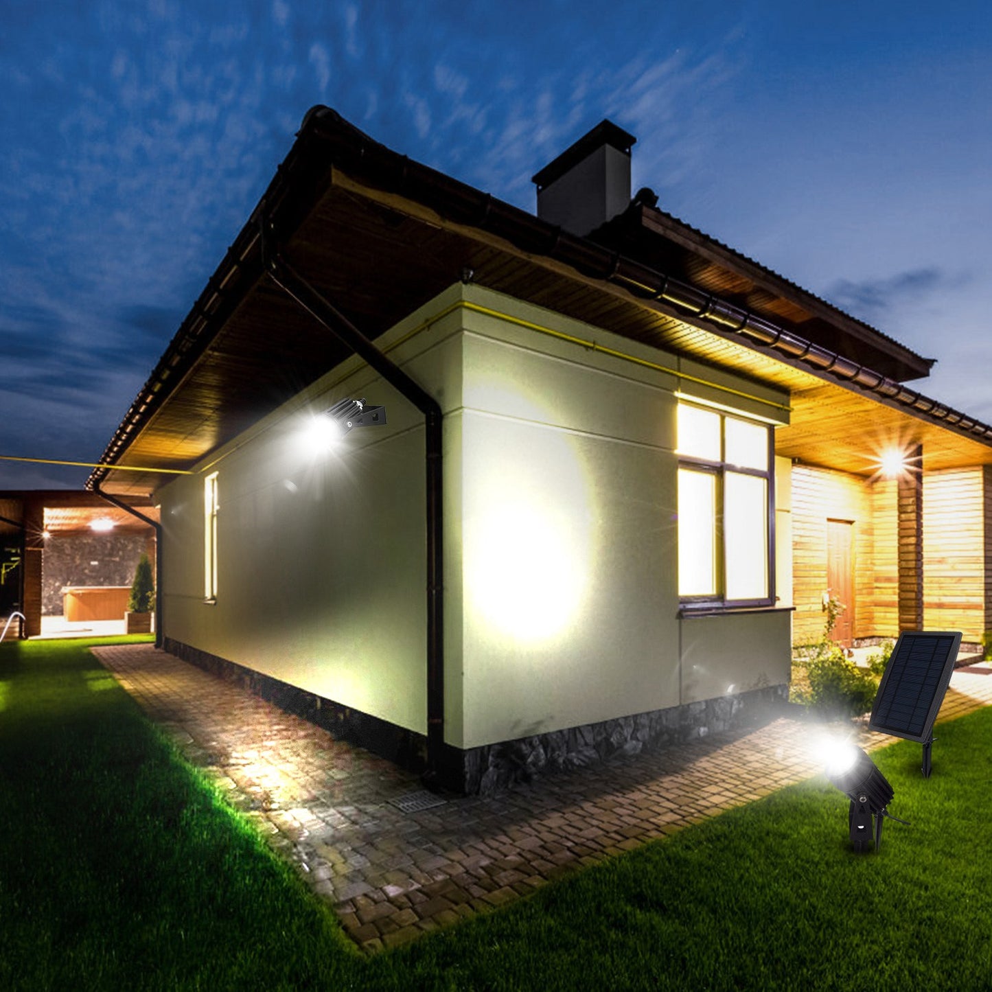 Twin Solar Spotlight Outdoor Light Sensor Lamps Wall Lawn Garden Pathway